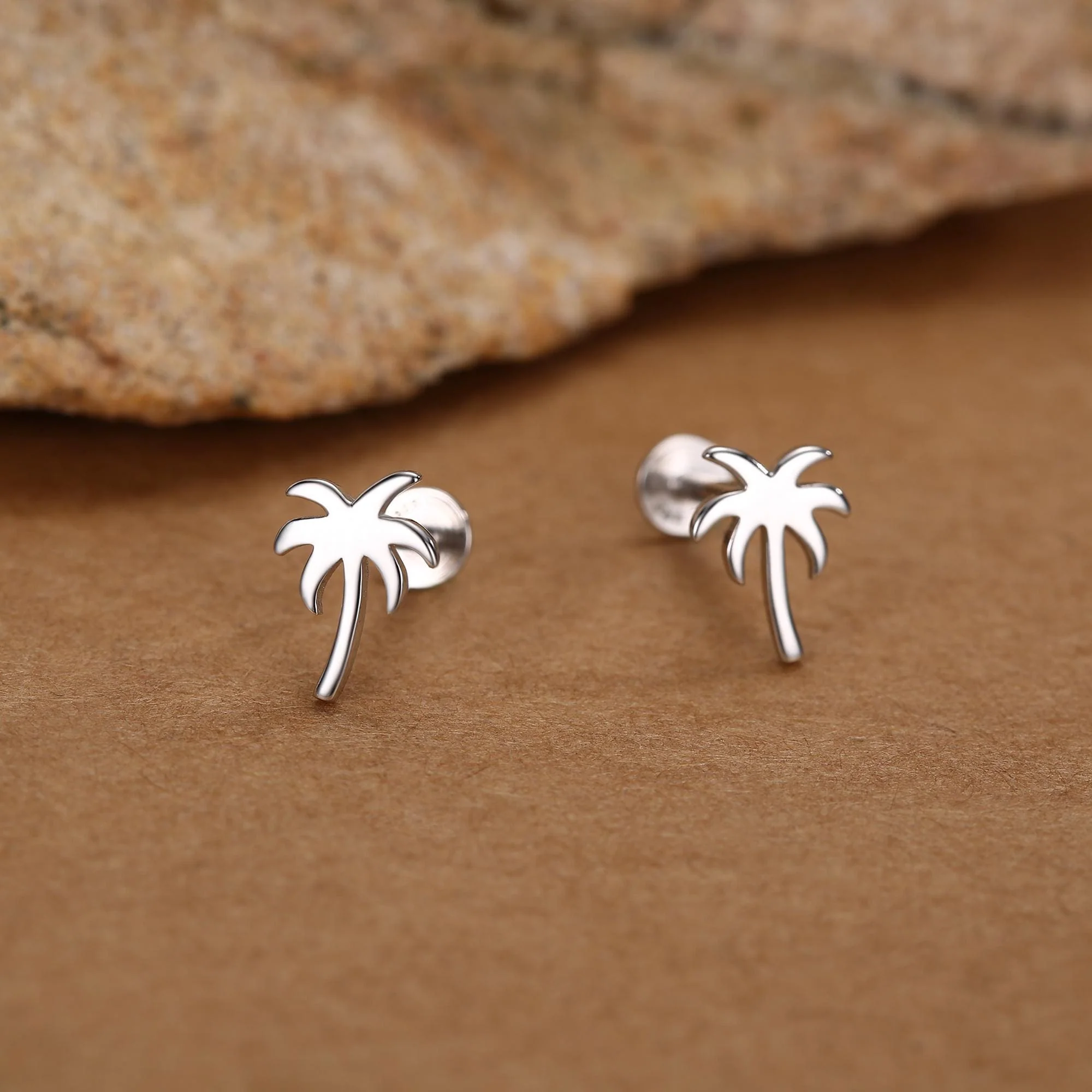 Sterling Silver Palm Tree 16G Flat Back Earrings - Image 3