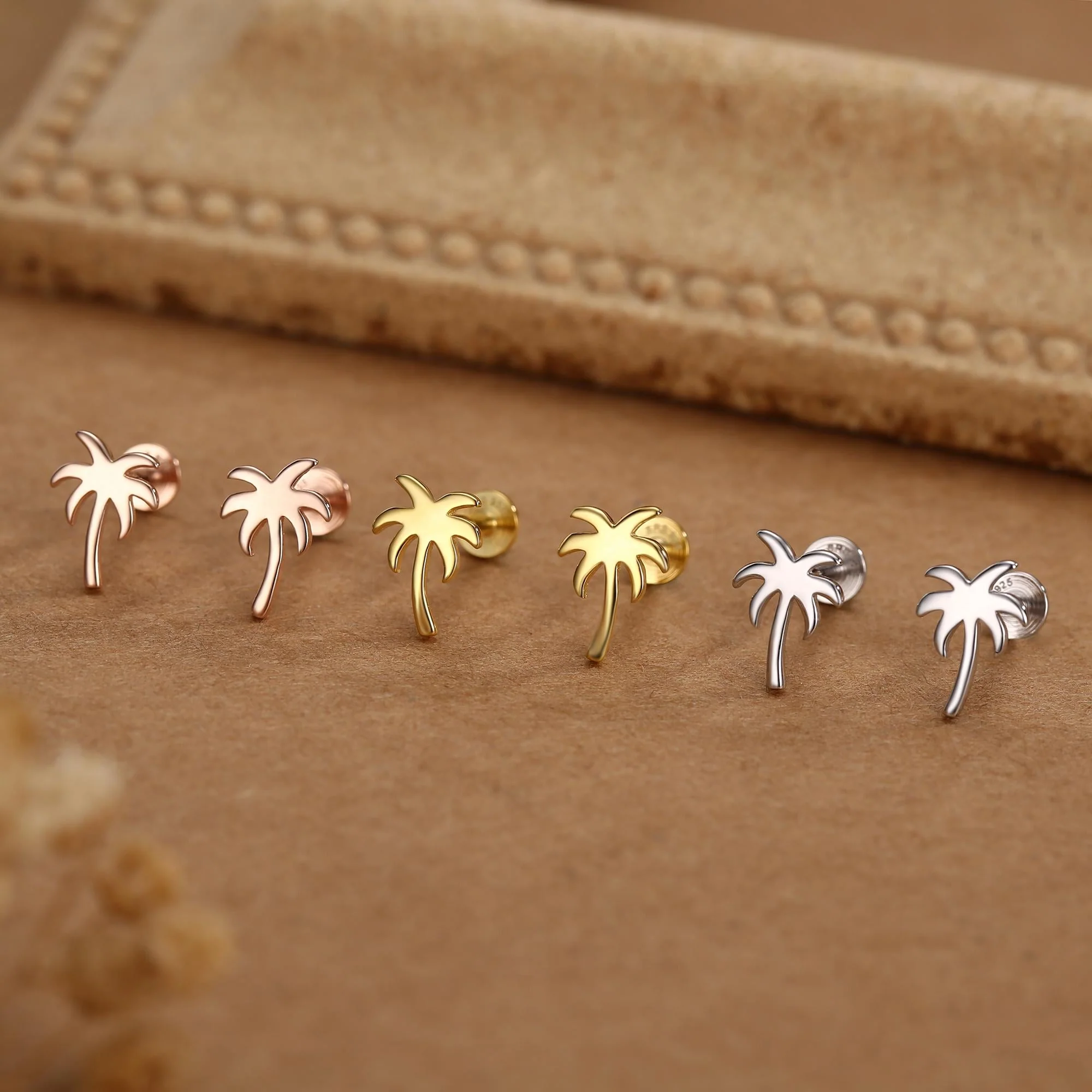 Sterling Silver Palm Tree 16G Flat Back Earrings - Image 5
