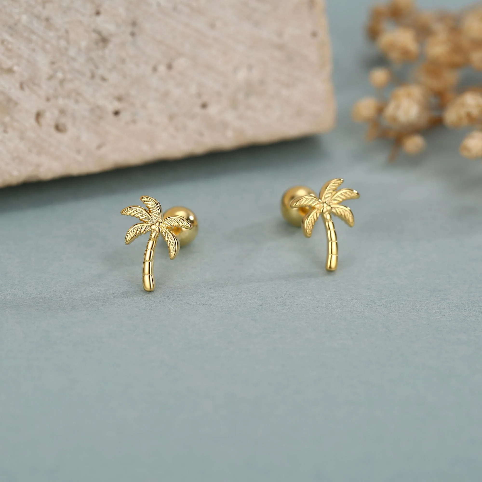 Sterling Silver Palm Tree 18G Screw Back Earrings with Ball Backs - Image 5