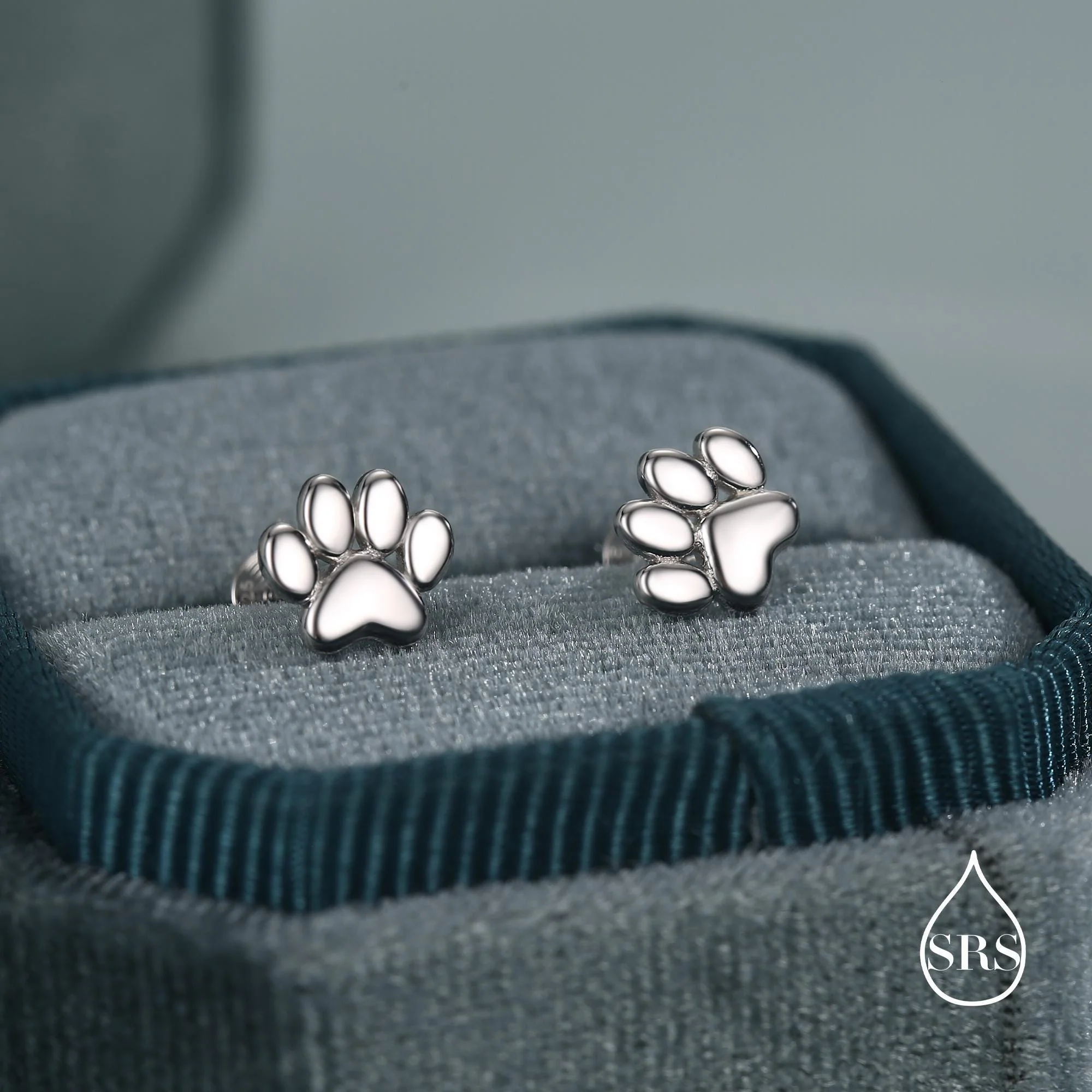 Sterling Silver Paw Print Flat-Back Studs for Animal Lovers, 16G Flat Back Earrings - Image 2
