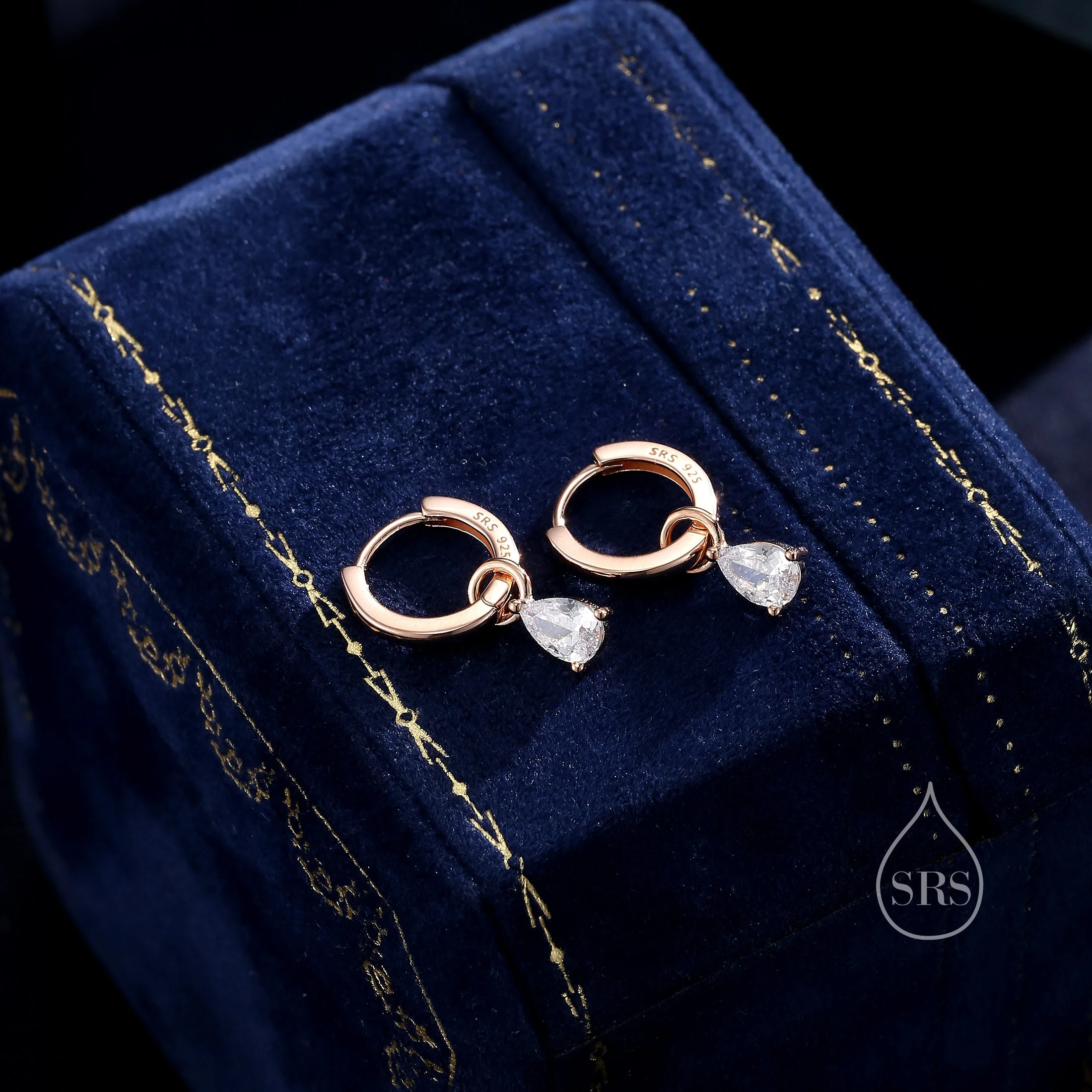 Sterling Silver Pear Cut CZ Droplet Hoop Earrings, Silver, Gold or Rose Gold,  Droplet  Dangle Hoop Earrings,  Interchangeable Charms - Image 3