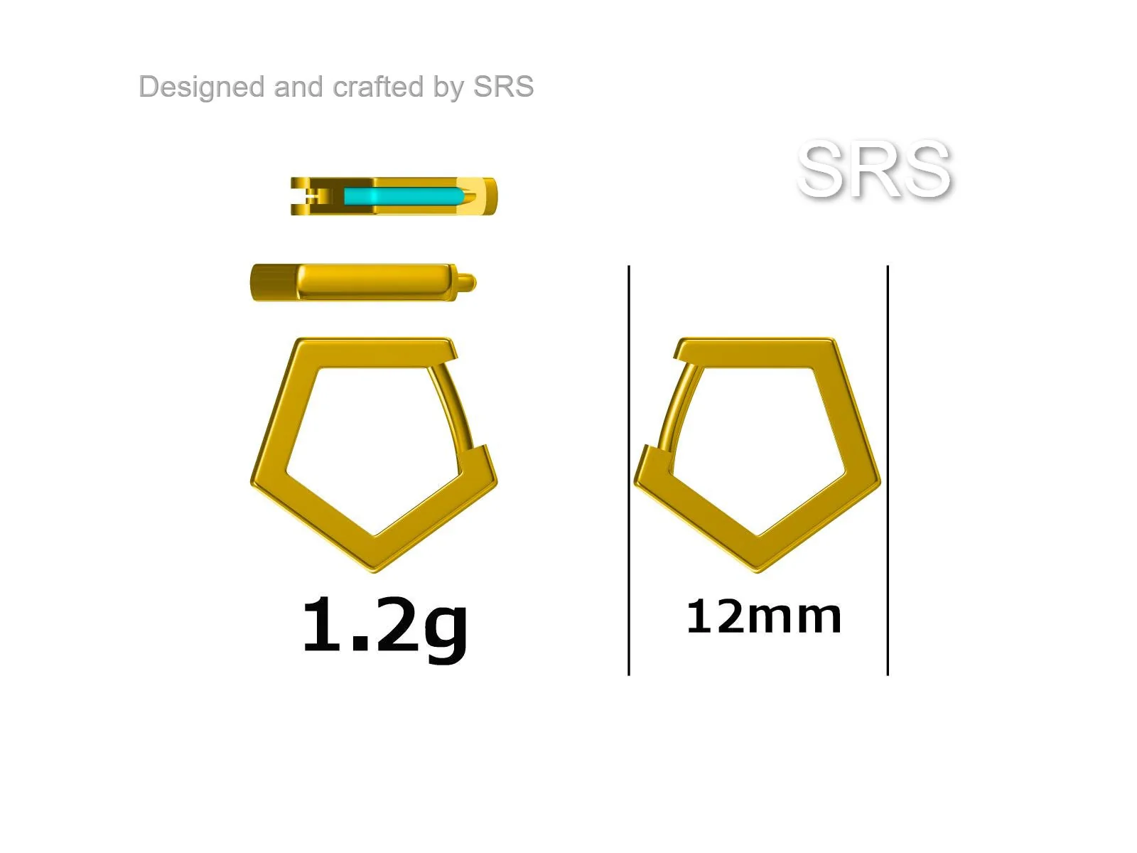 Sterling Silver Pentagon Huggie Hoop Earrings, Silver or Black, Silver or Gold, Geometric Design, Classic and Elegant Jewellery - Image 10