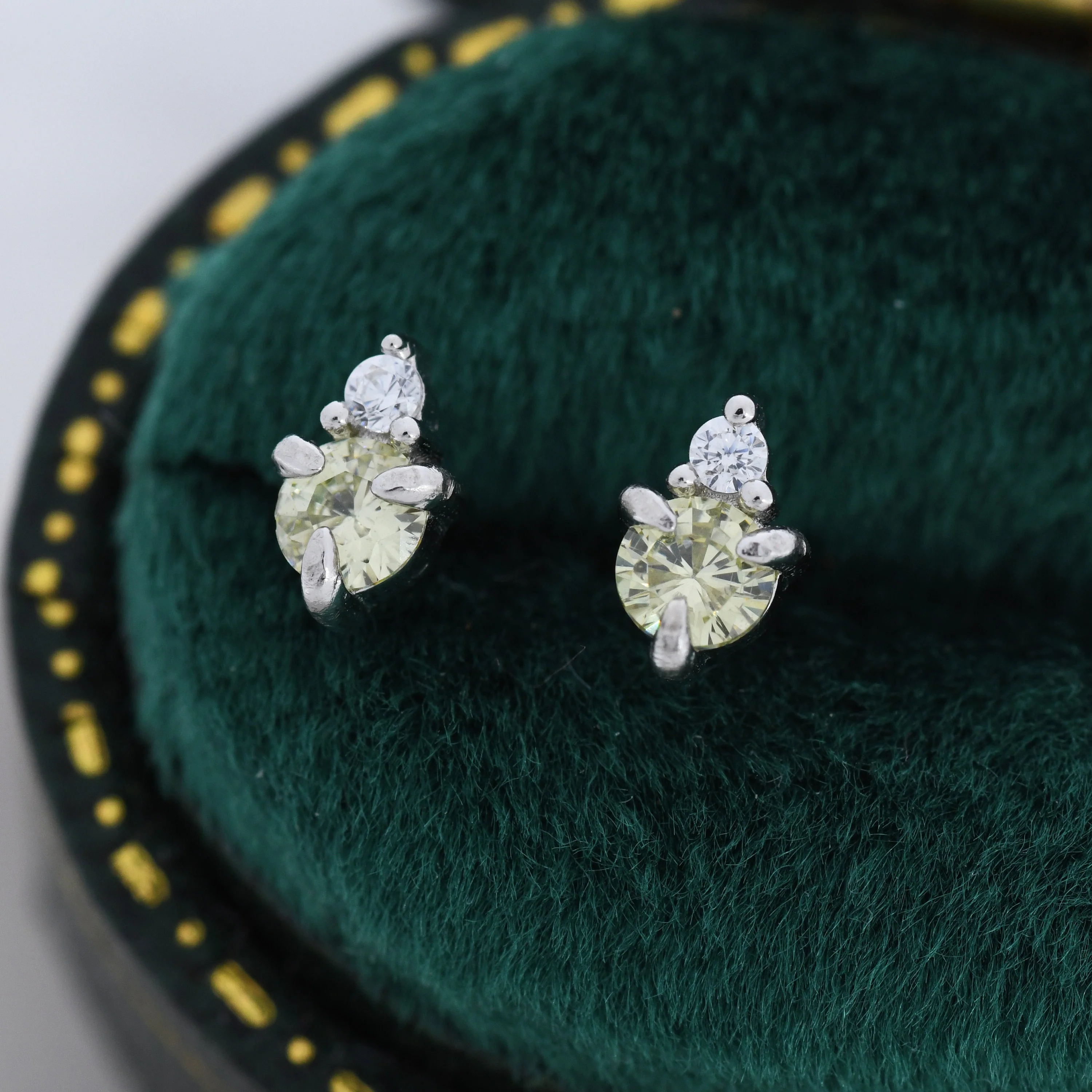 Sterling Silver Peridot Green CZ Stud Earrings, 3mm August Birthstone CZ Earrings, Silver, Gold or Rose Gold, Stacking Earrings