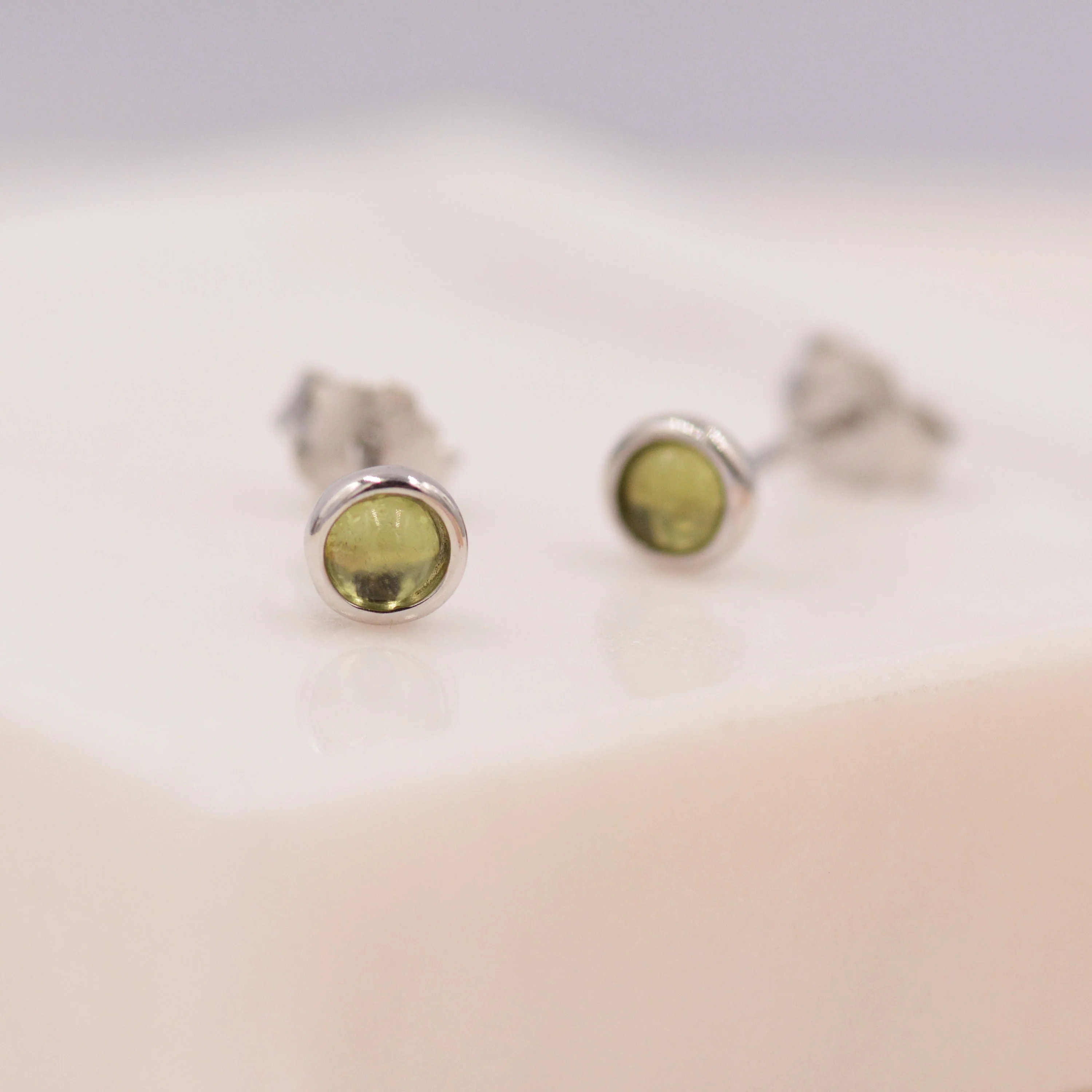 Sterling Silver Peridot Tiny Stud Earrings, Genuine 3mm Peridot Stud, Natural Semi-Precious Gemstones, Minimalist and Discreet - Image 3