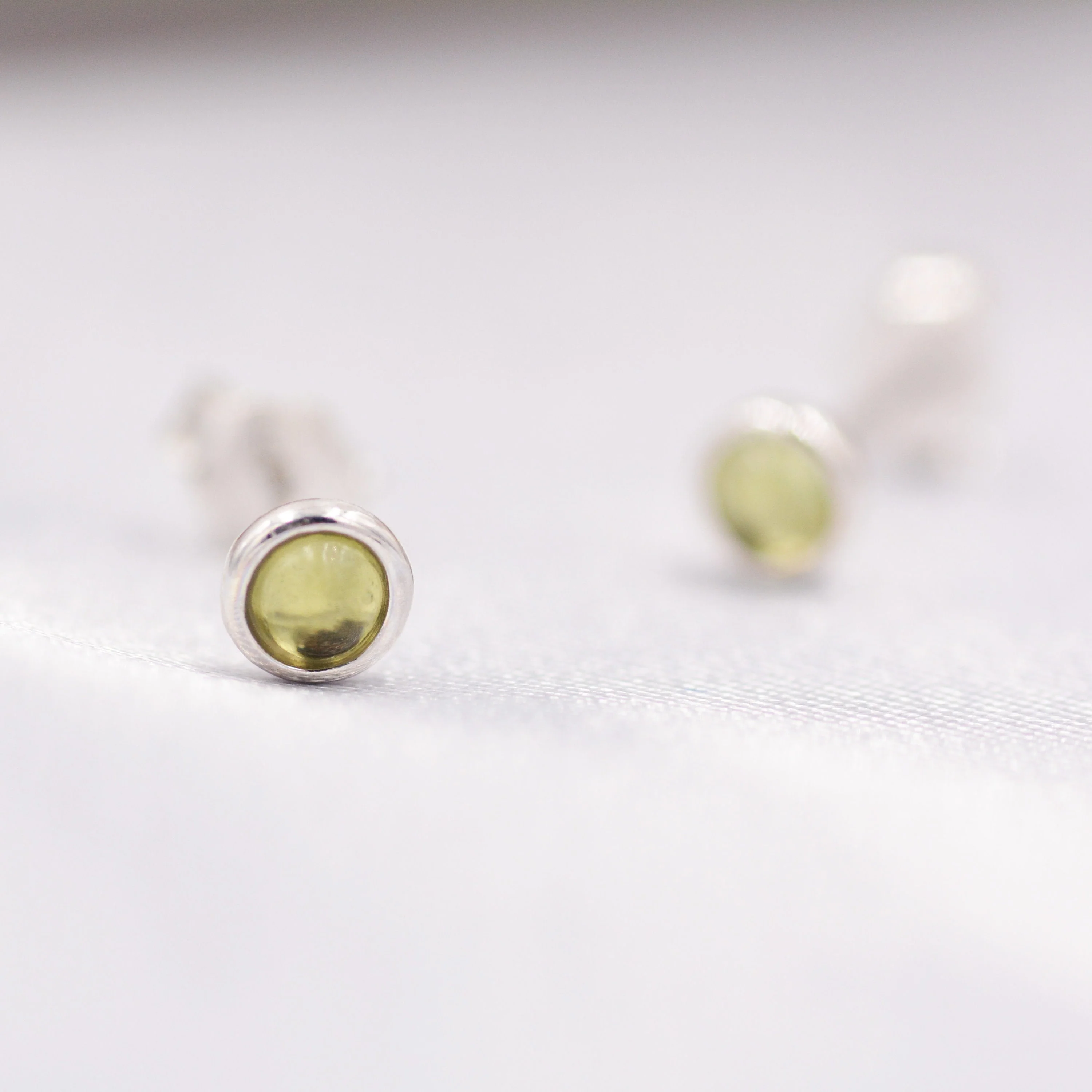 Sterling Silver Peridot Tiny Stud Earrings, Genuine 3mm Peridot Stud, Natural Semi-Precious Gemstones, Minimalist and Discreet - Image 4