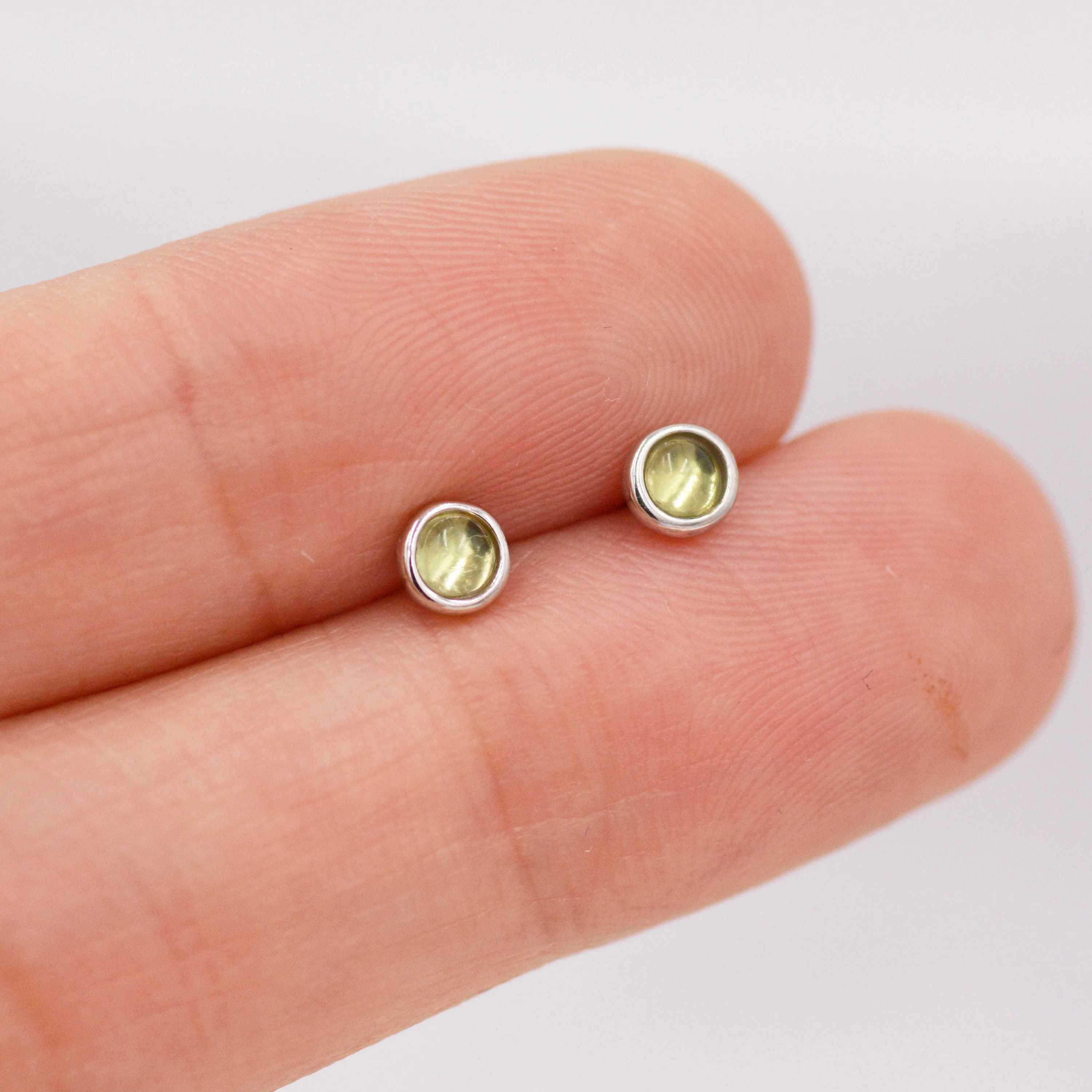 Sterling Silver Peridot Tiny Stud Earrings, Genuine 3mm Peridot Stud, Natural Semi-Precious Gemstones, Minimalist and Discreet - Image 5