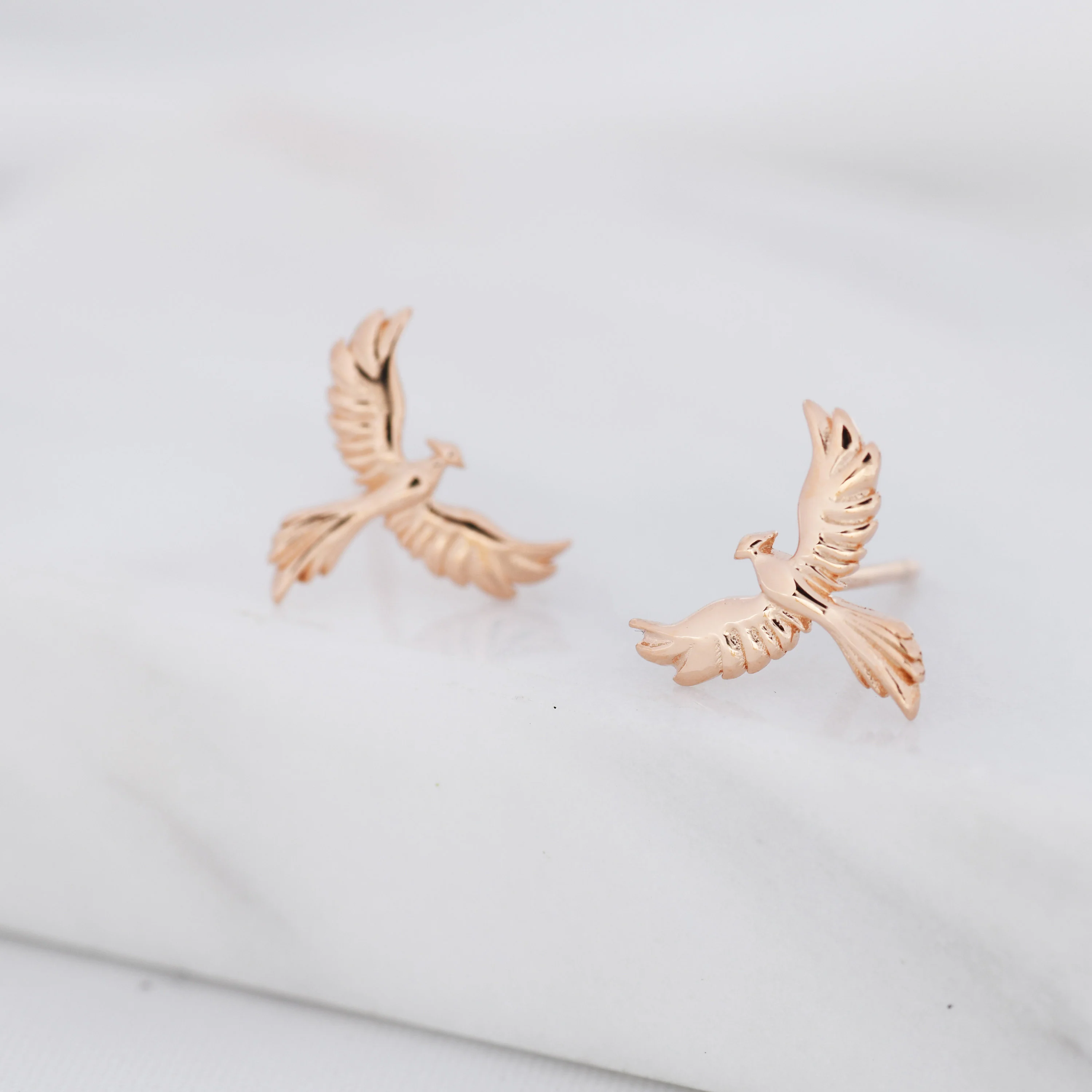 Sterling Silver Phoenix Bird Stud Earrings, Silver, Gold or Rose Gold, Dainty Phoenix Earrings - Image 4