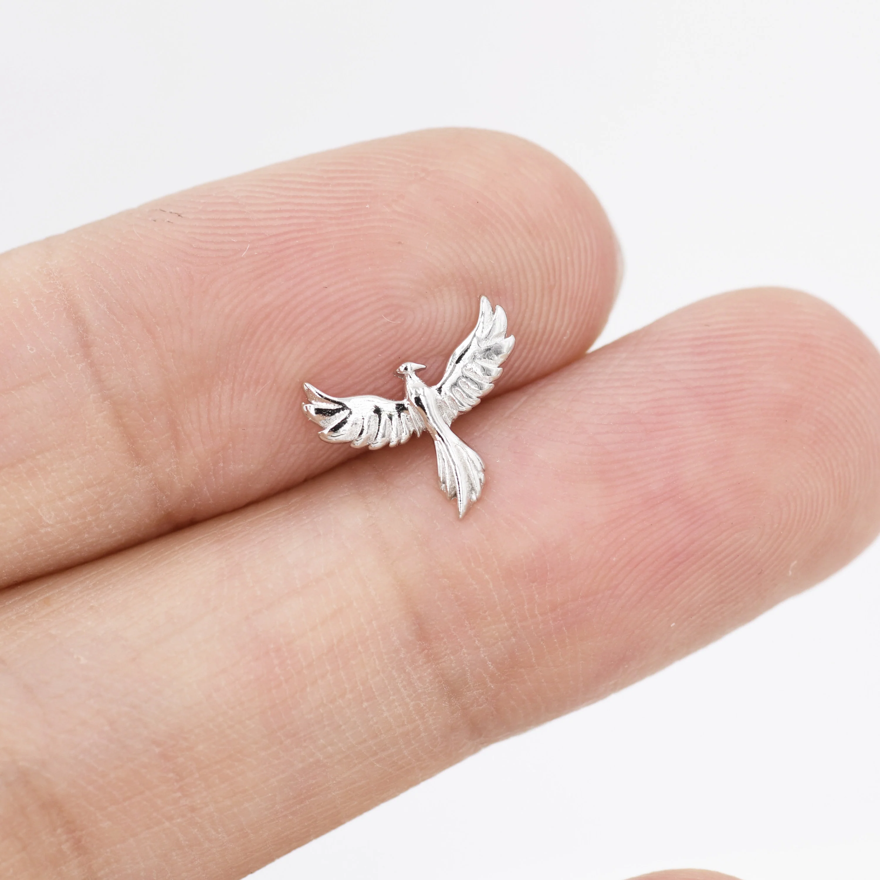 Sterling Silver Phoenix Bird Stud Earrings, Silver, Gold or Rose Gold, Dainty Phoenix Earrings - Image 6