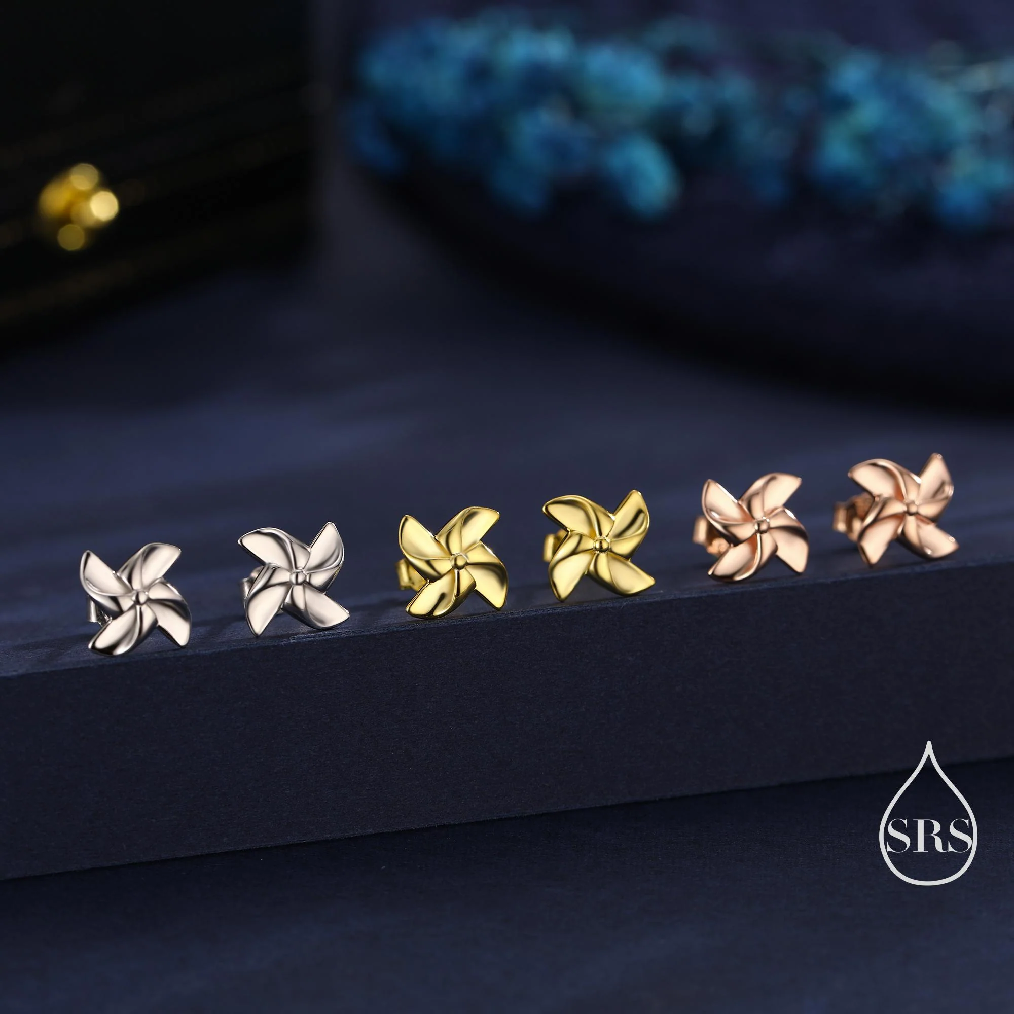 Sterling Silver Pinwheel Stud Earrings, Silver or Gold or Rose Gold, Pinwheel Earrings, Fun and Quirky Jewellery - Image 7