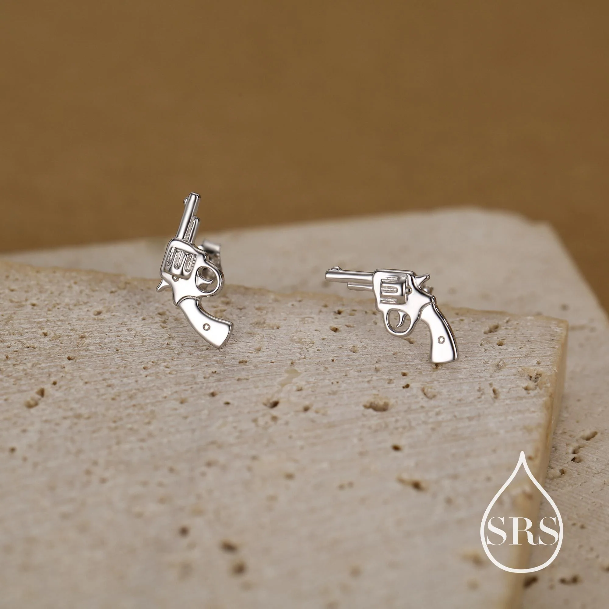 Sterling Silver Pistol Stud Earrings, Also in Gold and Rose Gold Finish, Cowboy Pistol Earrings, Quirky, and Full of Character - Image 3
