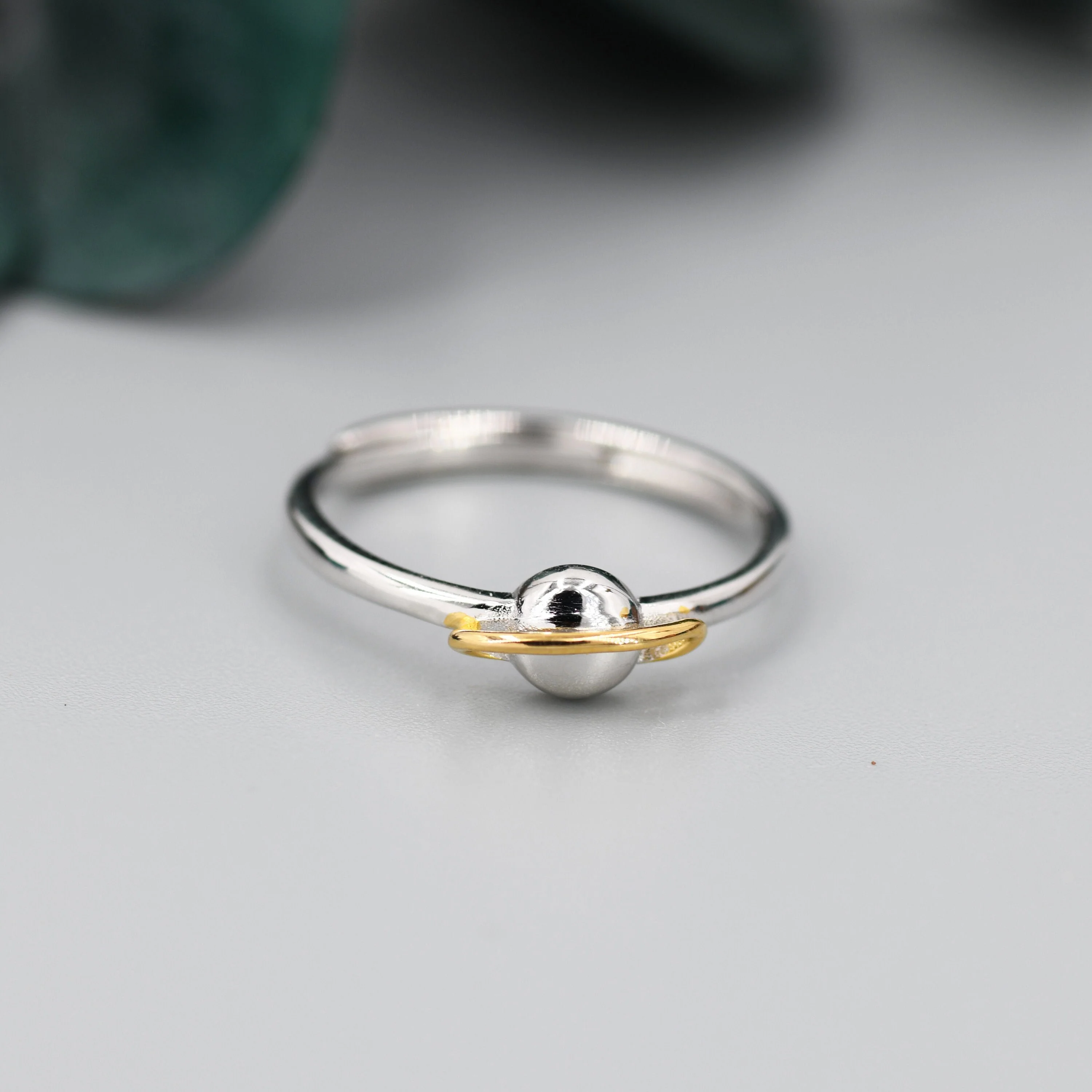 Sterling Silver Planet Ring, Adjustable Size, Saturn Planet Ring, Dainty and Delicate