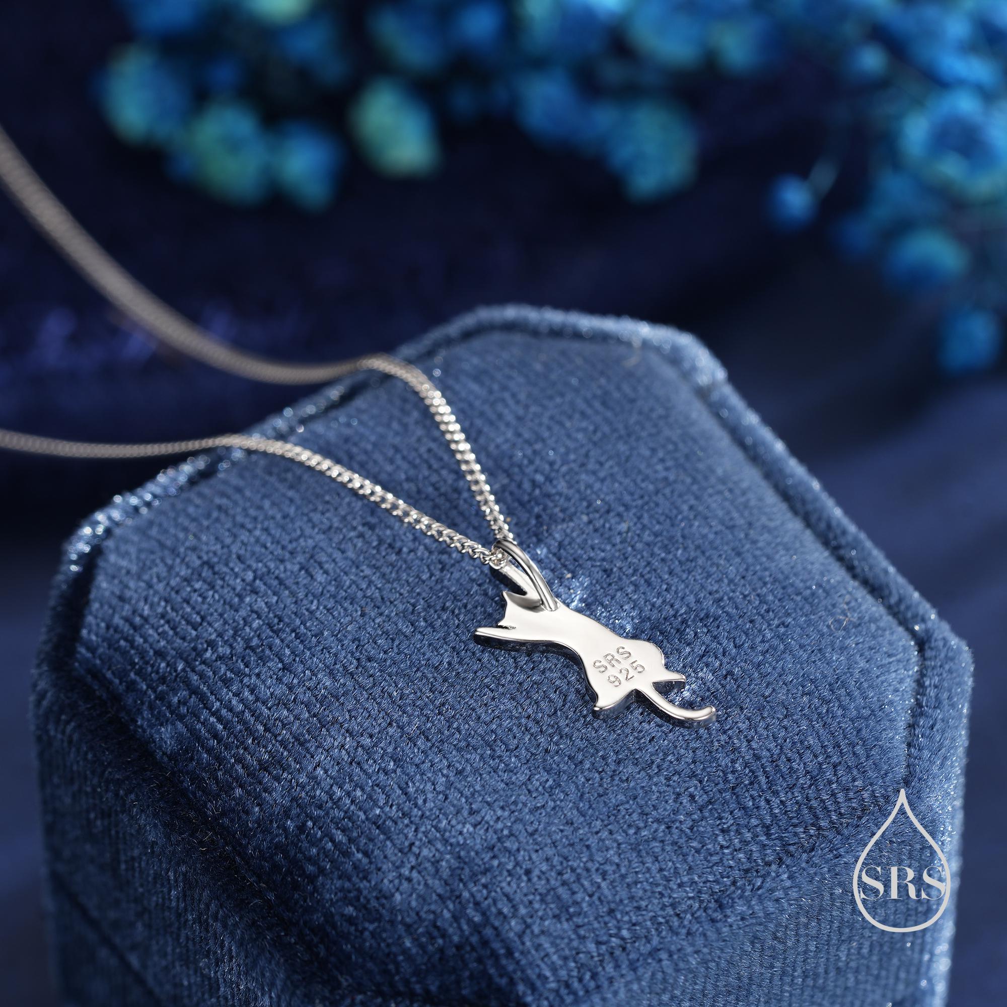 Sterling Silver Playful Cat Pendant Necklace – Silver, Gold, or Rose Gold Finish, Delicate & Cute Pet Jewellery - Image 4