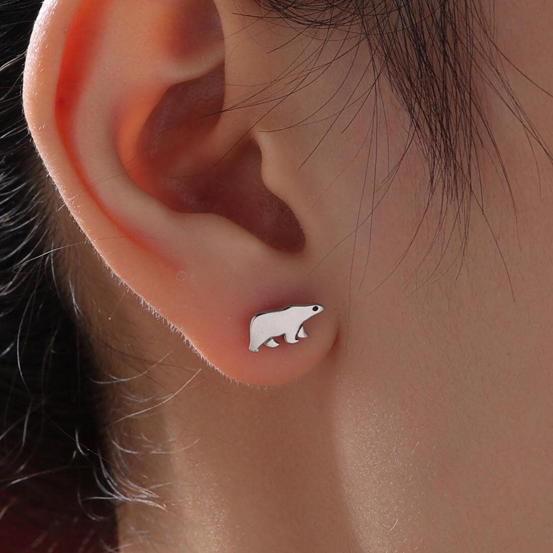 Sterling Silver Polar Bear Stud Earrings, Animal Earrings, Cute and Quirky - Image 6