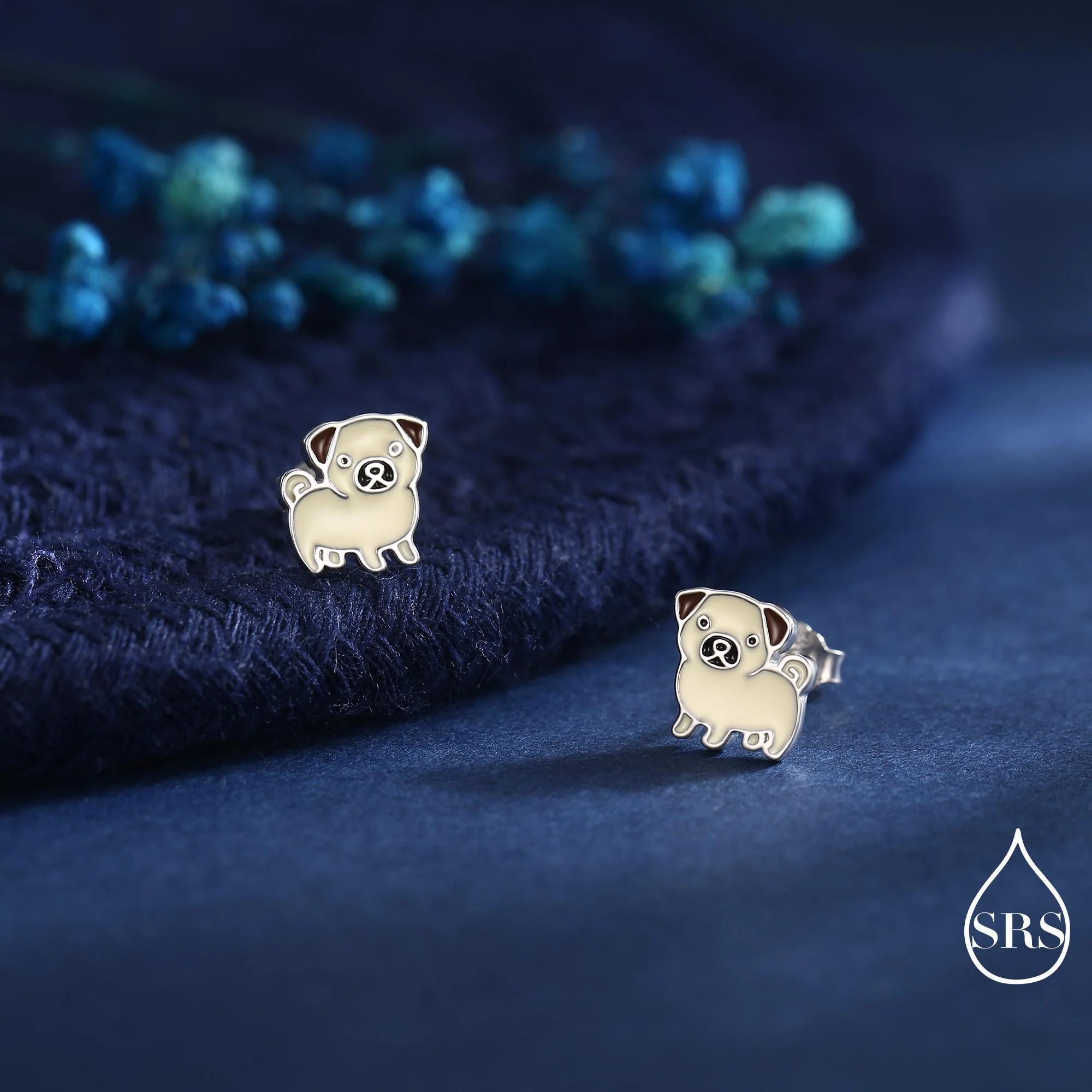 Sterling Silver Pug Stud Earrings – Cute Dog Jewellery - Enamel Puppy Earrings - Silver or Gold or Rose Gold Finish - Image 2