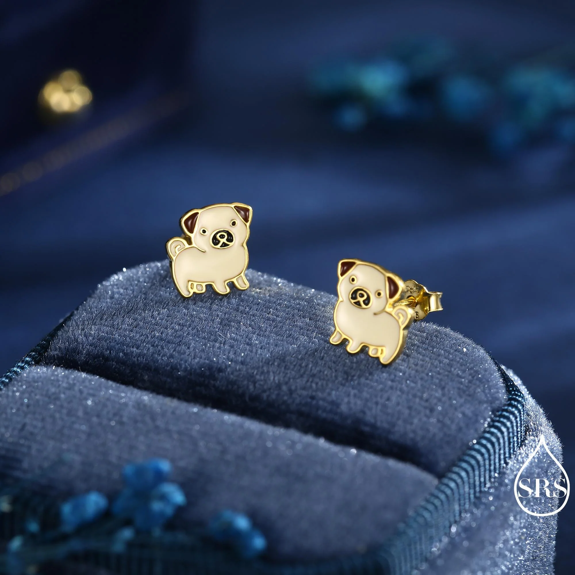 Sterling Silver Pug Stud Earrings – Cute Dog Jewellery - Enamel Puppy Earrings - Silver or Gold or Rose Gold Finish - Image 5