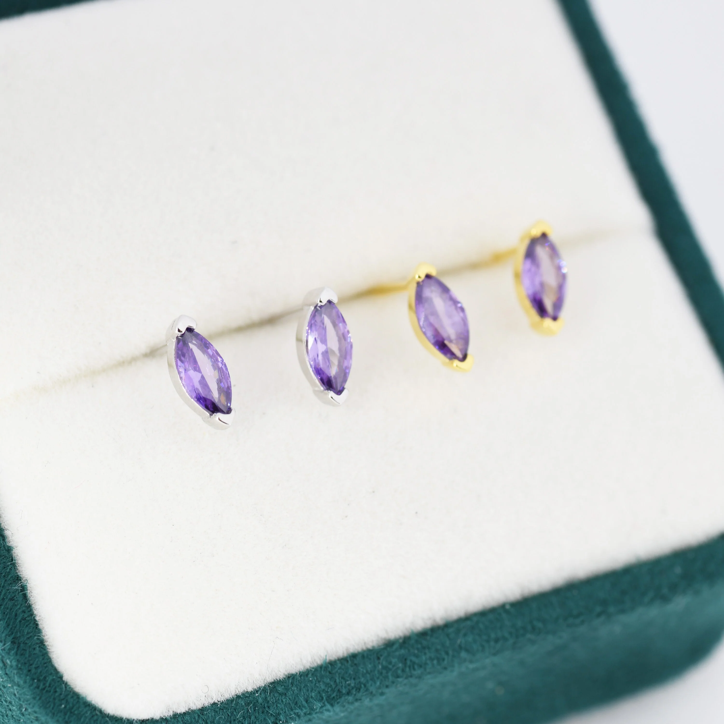 Sterling Silver Purple Amethyst Marquise Stud Earrings, Simulated Amethyst Crystal, Minimalist Geometric Design, February Birthstone - Image 4
