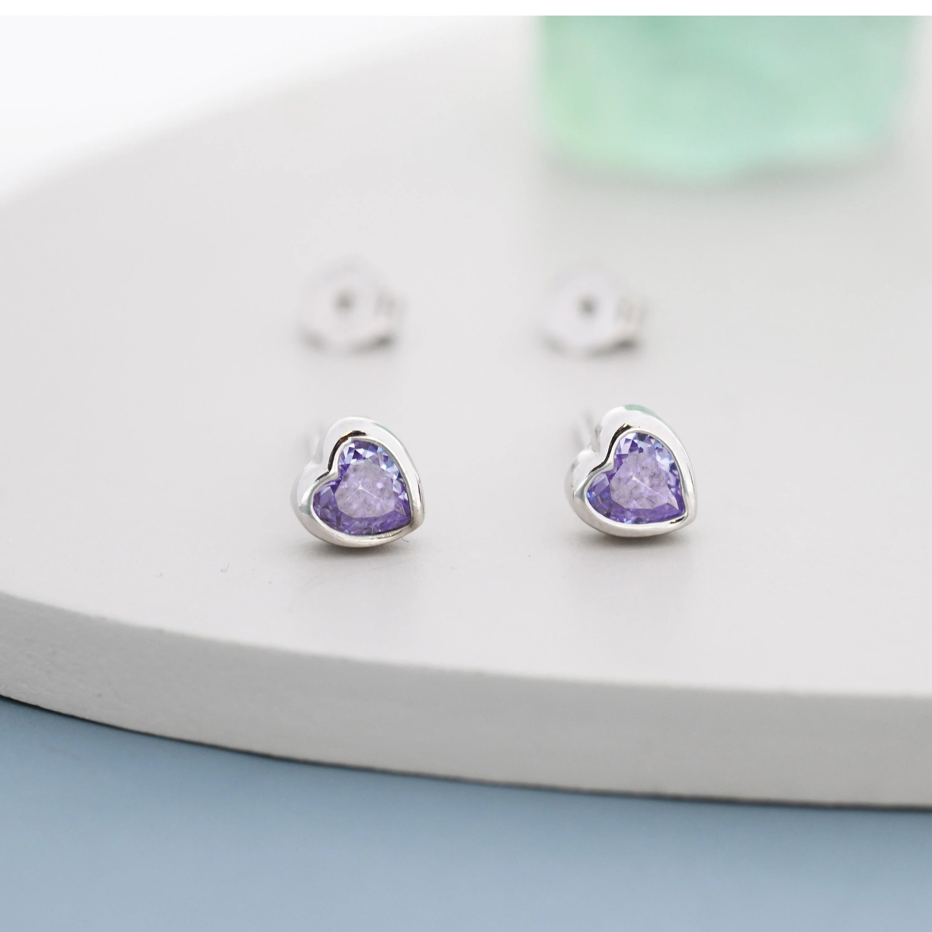 Sterling Silver Purple Heart CZ Stud Earrings, Silver or Gold, Heart Stud Earrings, Stacking Earrings - Image 2