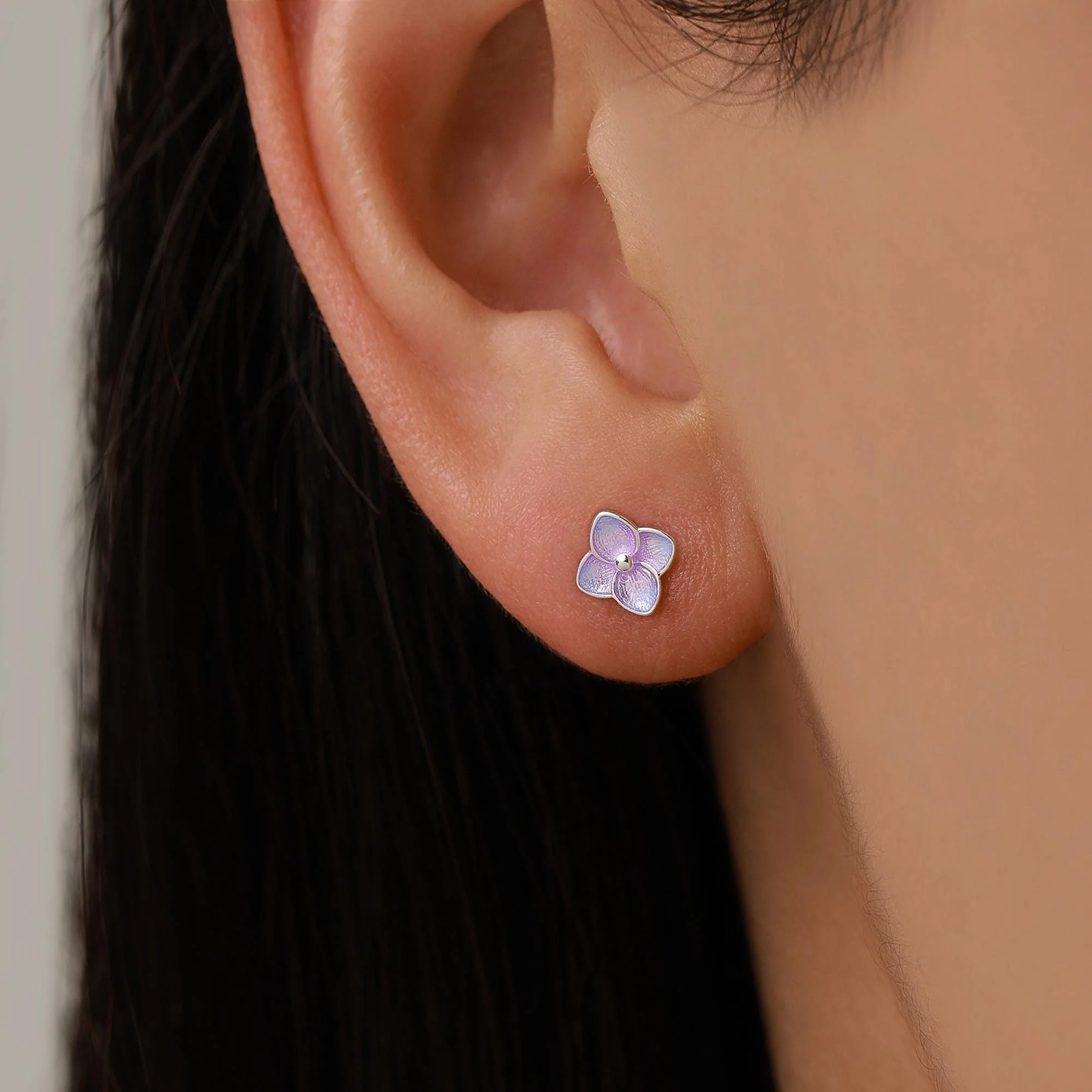 Sterling Silver Purple Hydrangea Flower 18G Screw Back Stud Earrings with Ball Backs - Image 6