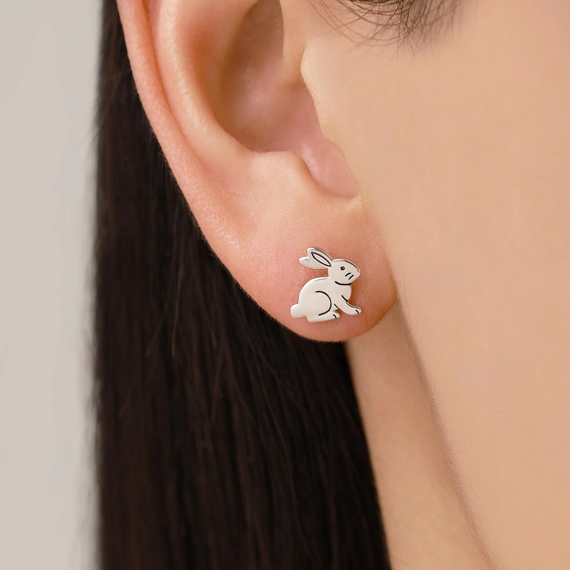 Sterling Silver Rabbit and Tortoise Mismatched Stud Earrings - Image 6