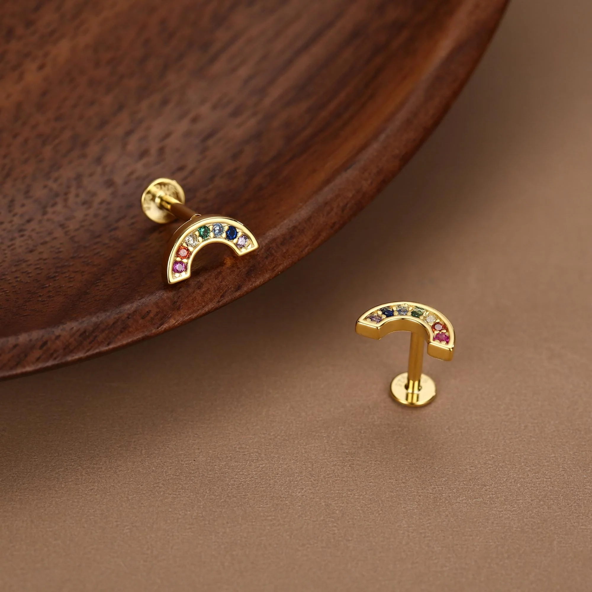 Sterling Silver Rainbow CZ 16G Flat Back Labret Earrings - Image 4
