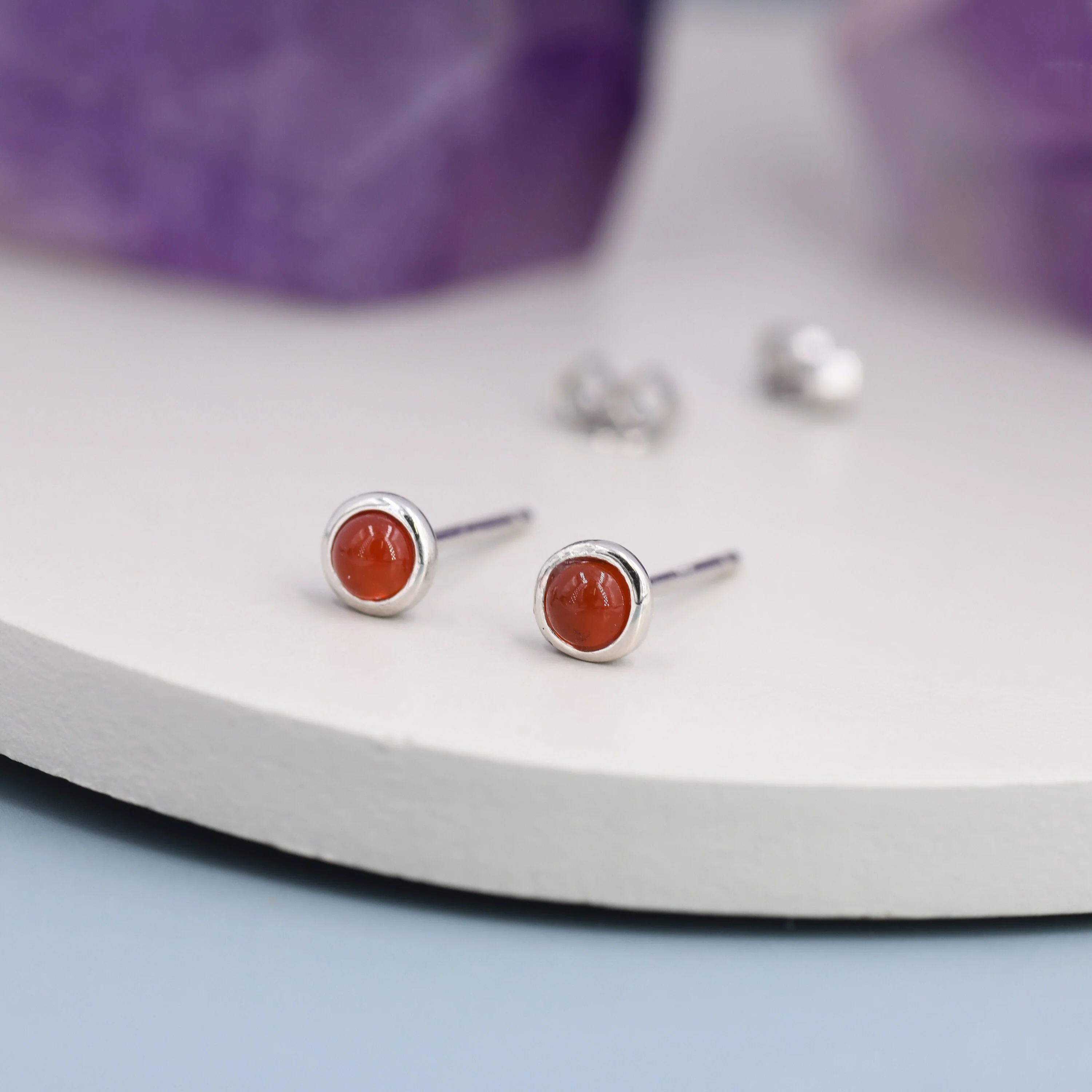 Sterling Silver Red Carnelian Stud Earrings, 3mm Genuine Red Carnelian Stone, Semi-precious Jewellery - Image 4