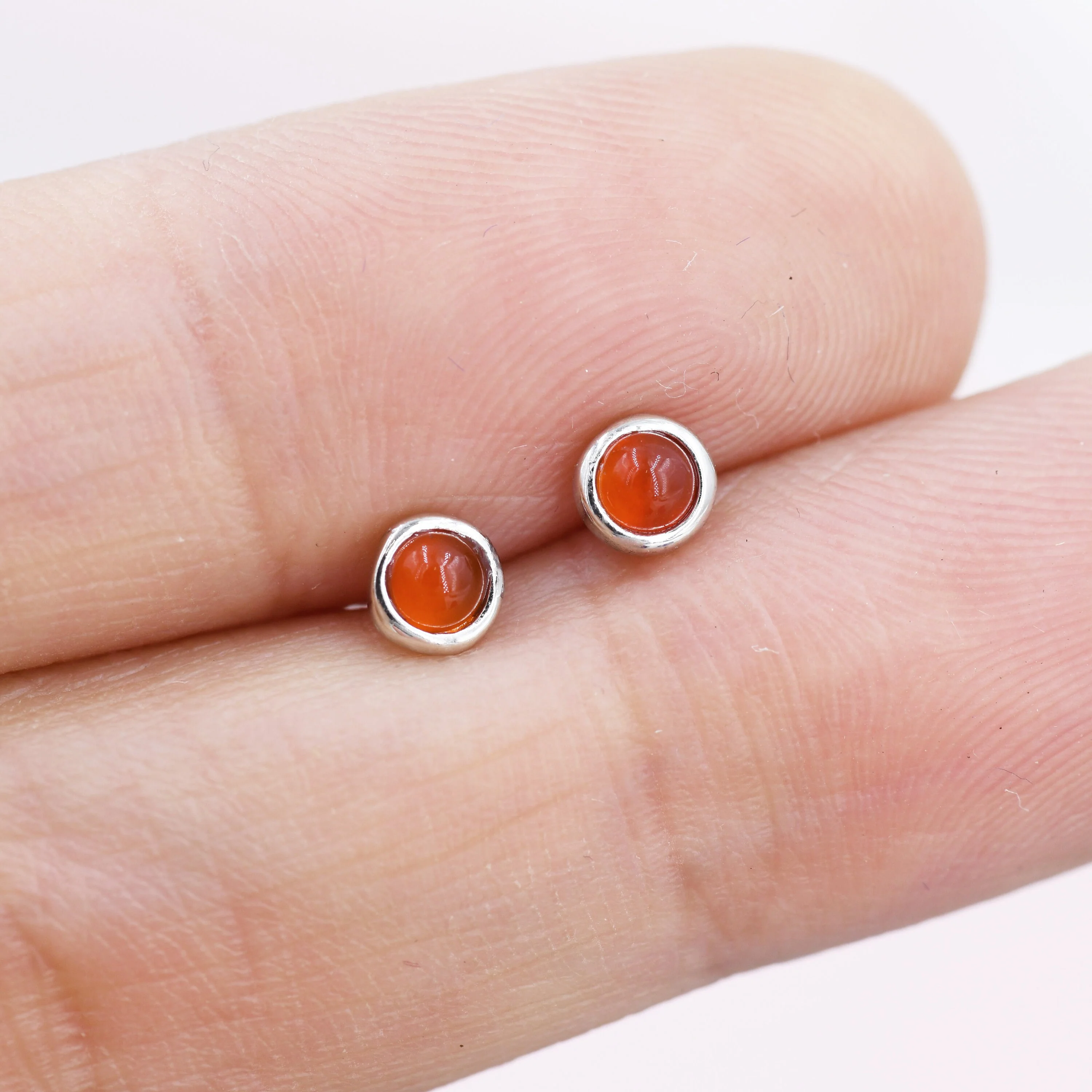Sterling Silver Red Carnelian Stud Earrings, 3mm Genuine Red Carnelian Stone, Semi-precious Jewellery - Image 7