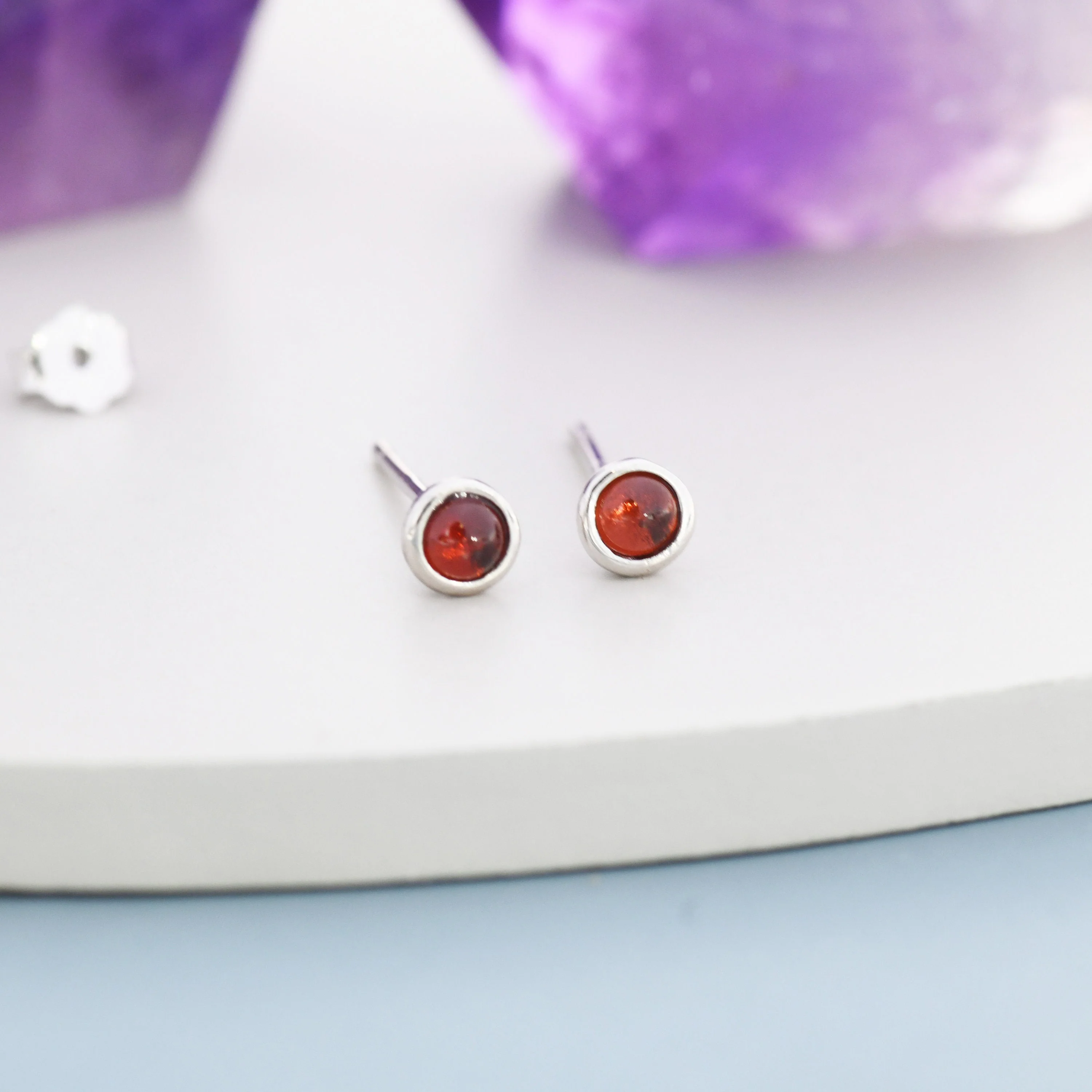 Sterling Silver Red Garnet Stud Earrings, 3mm Genuine Garnet Stone, Semi-precious Jewellery - Image 3