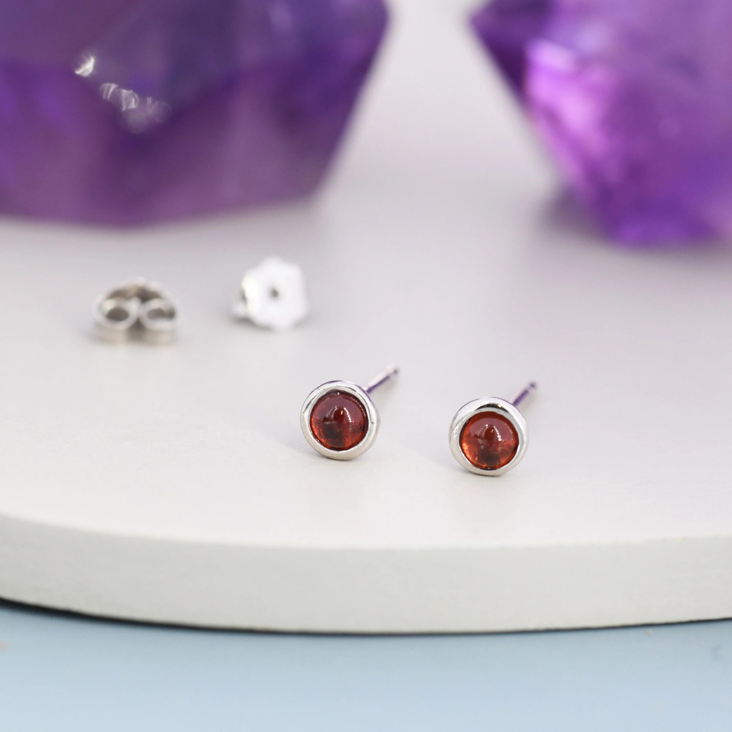 Sterling Silver Red Garnet Stud Earrings, 3mm Genuine Garnet Stone, Semi-precious Jewellery - Image 4