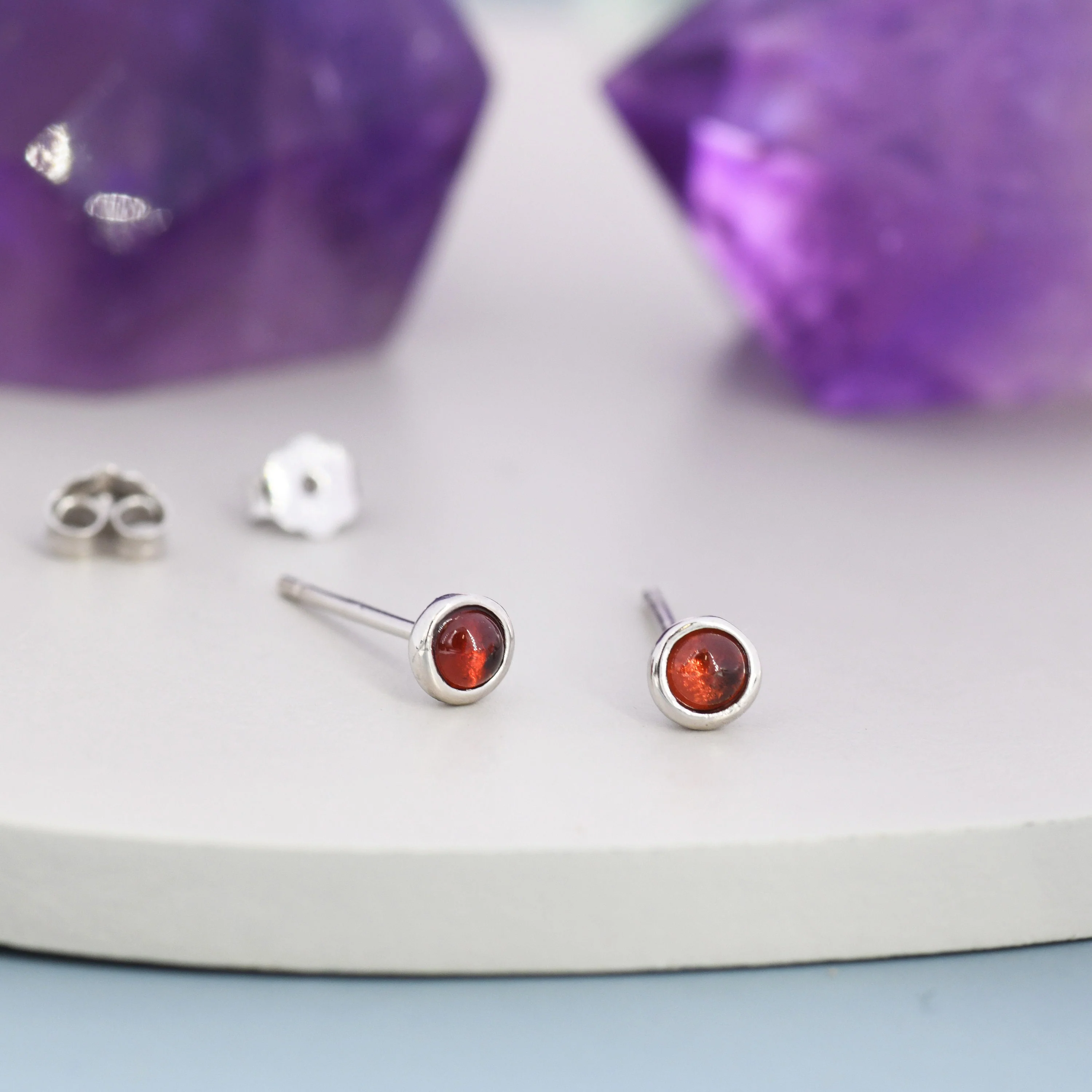 Sterling Silver Red Garnet Stud Earrings, 3mm Genuine Garnet Stone, Semi-precious Jewellery - Image 5