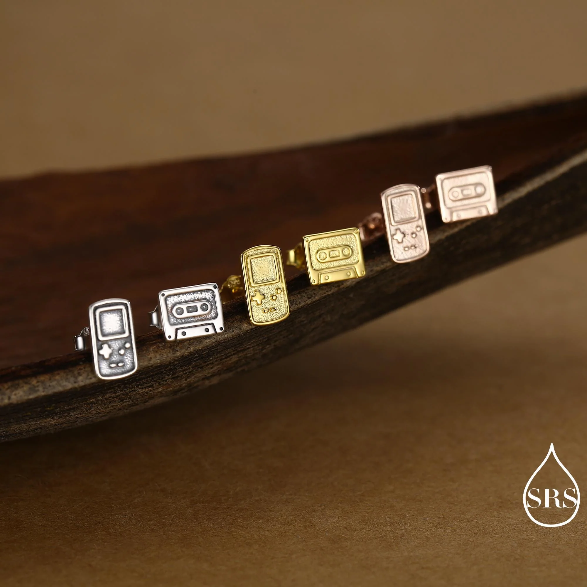 Sterling Silver Retro Game Console & Music Cassette Tape Stud Earrings, Mismatched 90s Nostalgic Jewellery, Silver, Gold or Rose Gold Finish - Image 6