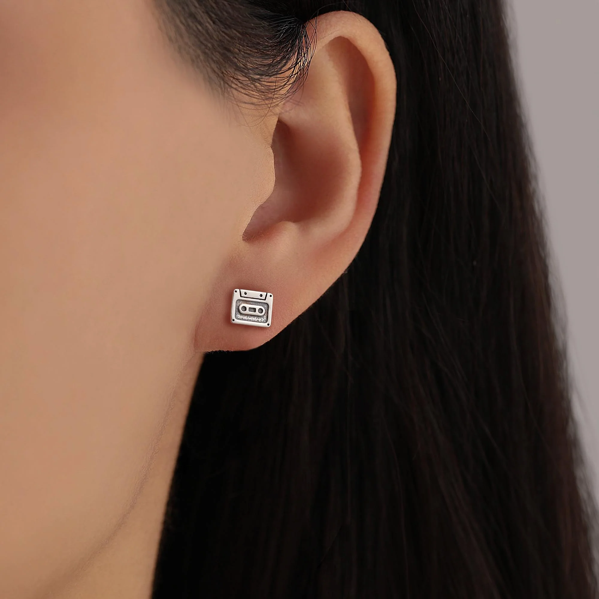 Sterling Silver Retro Game Console & Music Cassette Tape Stud Earrings, Mismatched 90s Nostalgic Jewellery, Silver, Gold or Rose Gold Finish - Image 7