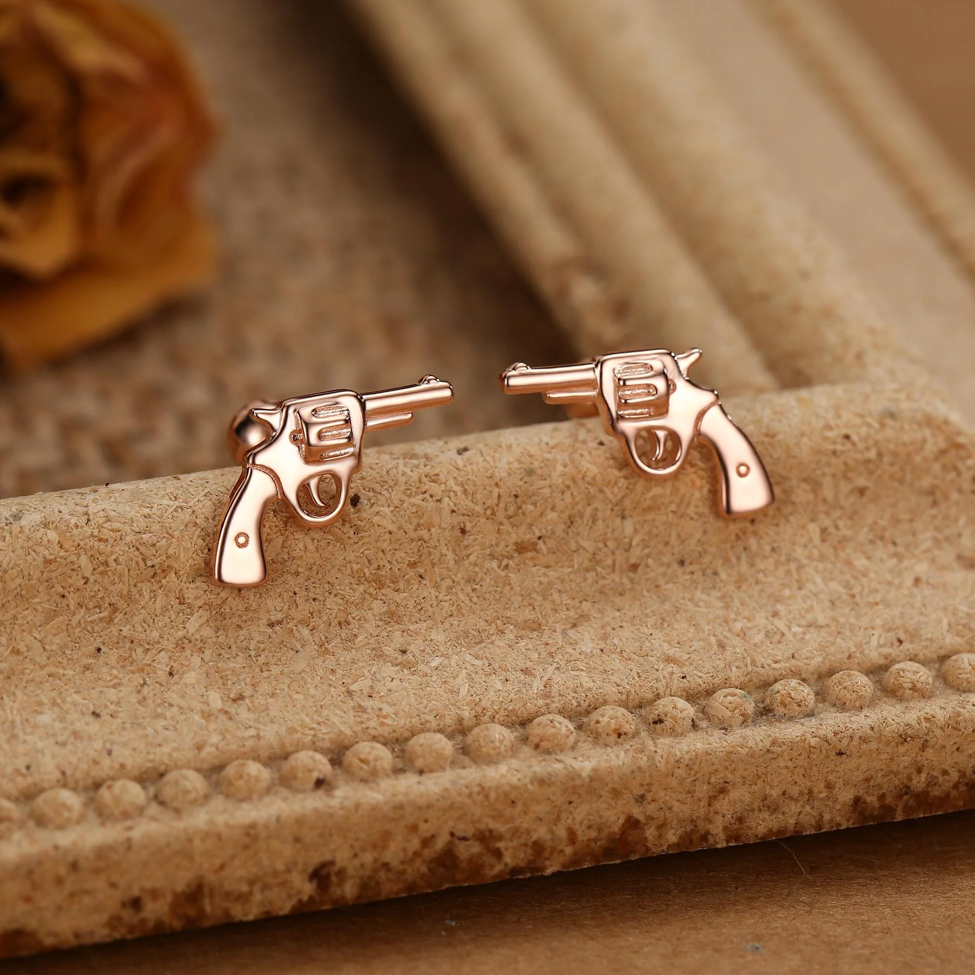 Sterling Silver Revolver Gun 18G Screw Back Stud Earrings - Image 6