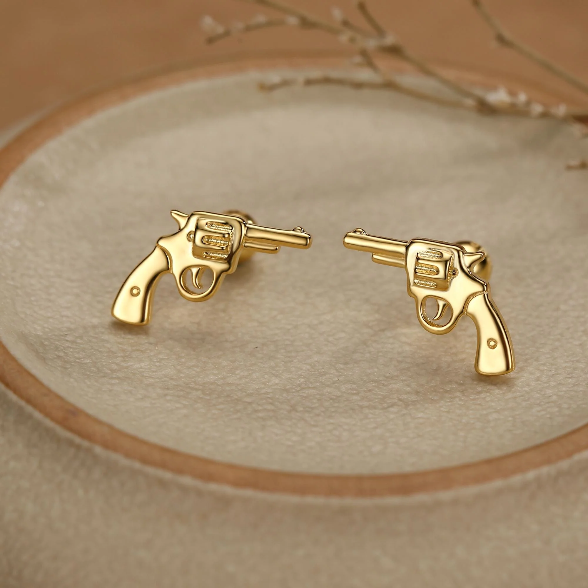 Sterling Silver Revolver Gun 18G Screw Back Stud Earrings - Image 7