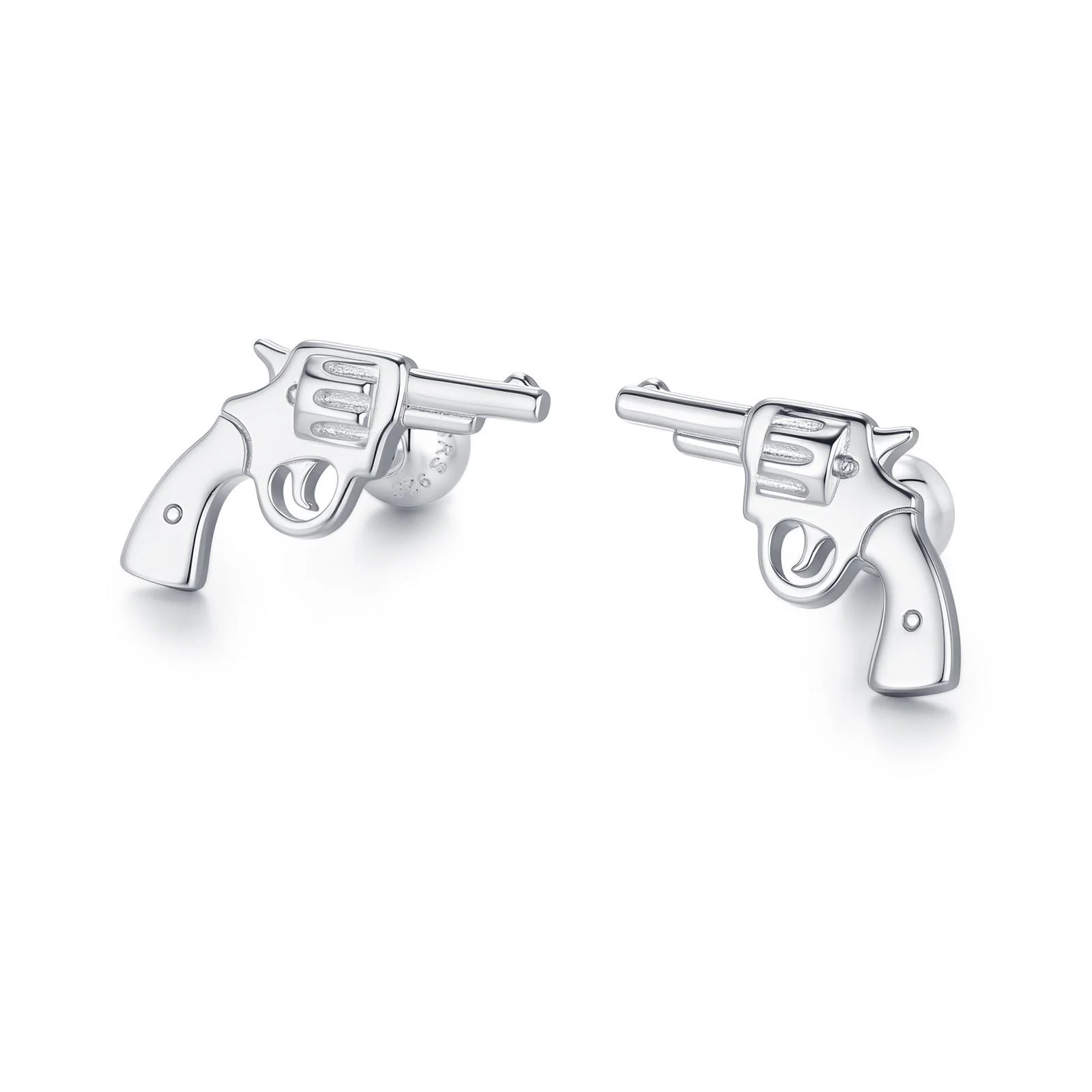 Sterling Silver Revolver Gun 18G Screw Back Stud Earrings - Image 8
