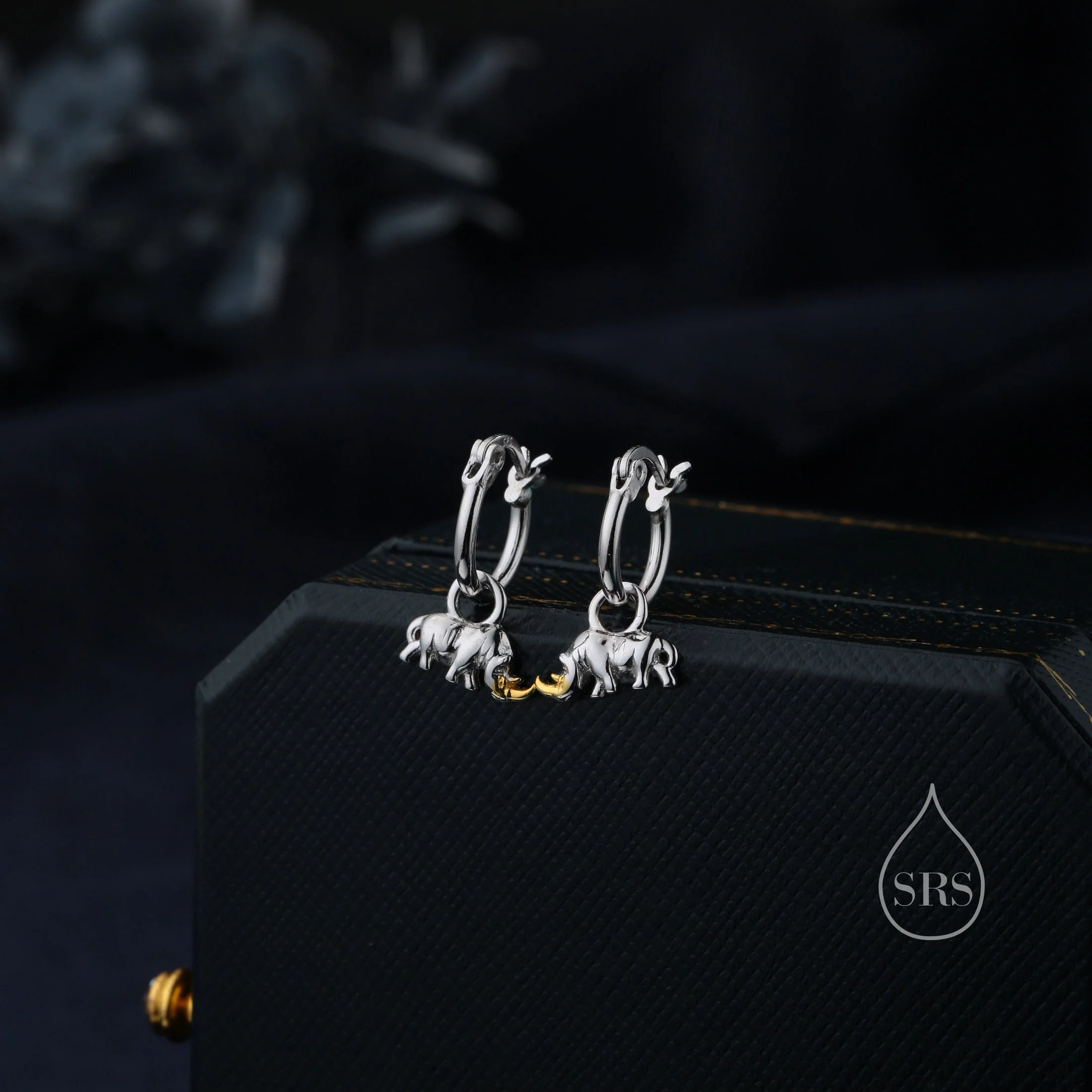 Sterling Silver Rhino Dangle Huggie Hoops, Detachable Rhinoceros Hoop Earrings, Dainty Dangle Earrings, Rhino Earrings - Image 2
