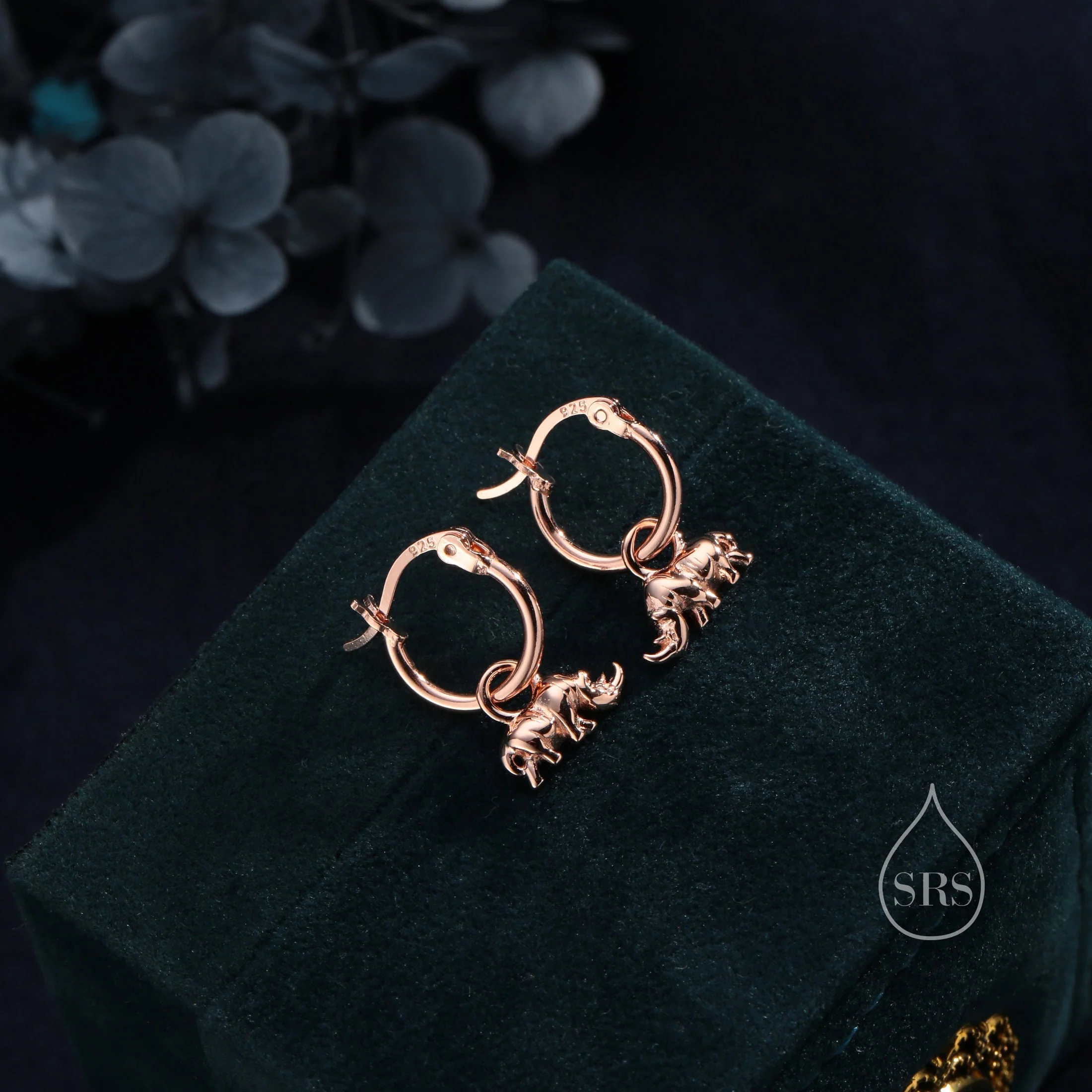 Sterling Silver Rhino Dangle Huggie Hoops, Detachable Rhinoceros Hoop Earrings, Dainty Dangle Earrings, Rhino Earrings - Image 4