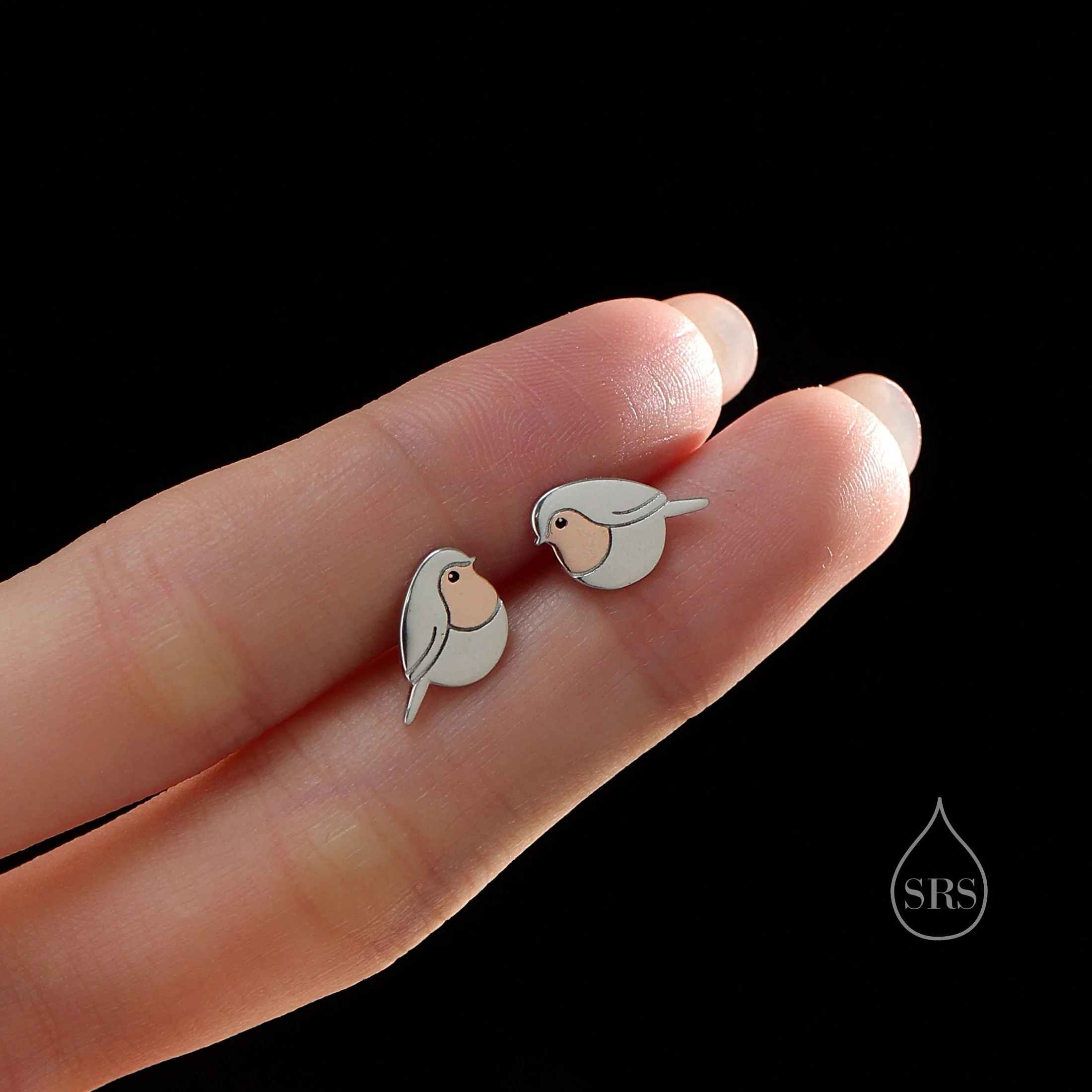 Sterling Silver Robin Bird Stud Earrings, Part Rose Gold Coating, British Bird Earrings, Nature Inspired Animal Earrings, Robin Earrings - Image 2