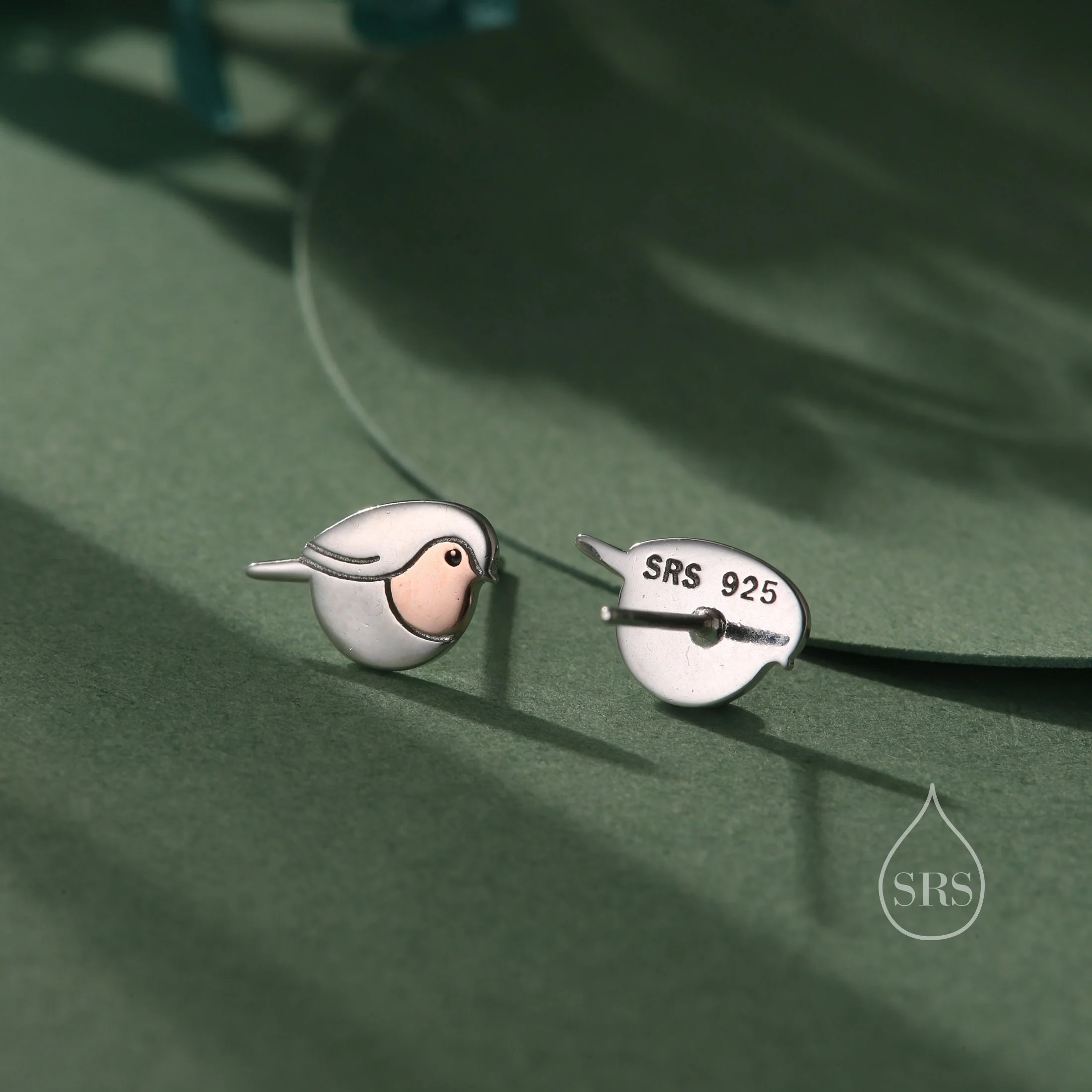 Sterling Silver Robin Bird Stud Earrings, Part Rose Gold Coating, British Bird Earrings, Nature Inspired Animal Earrings, Robin Earrings - Image 6
