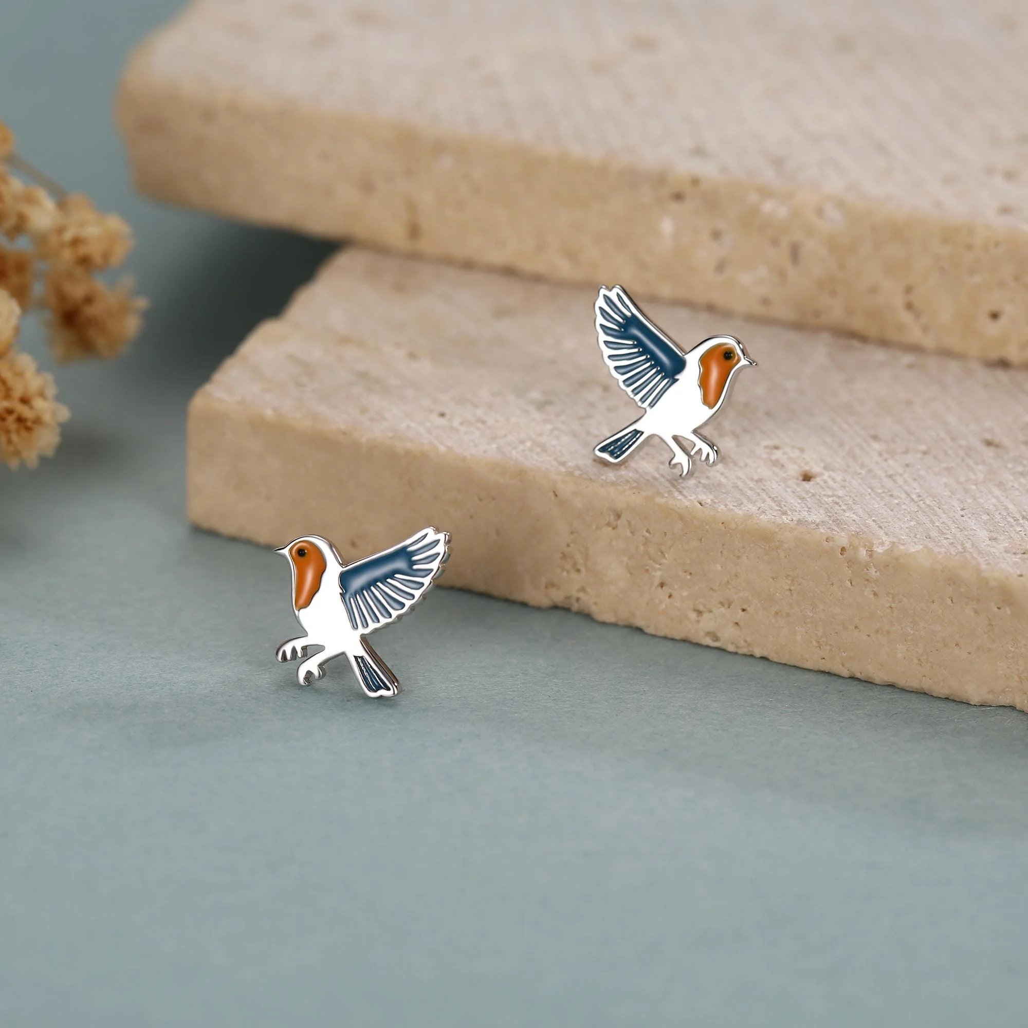 Sterling Silver Robin Stud Earrings - Image 6