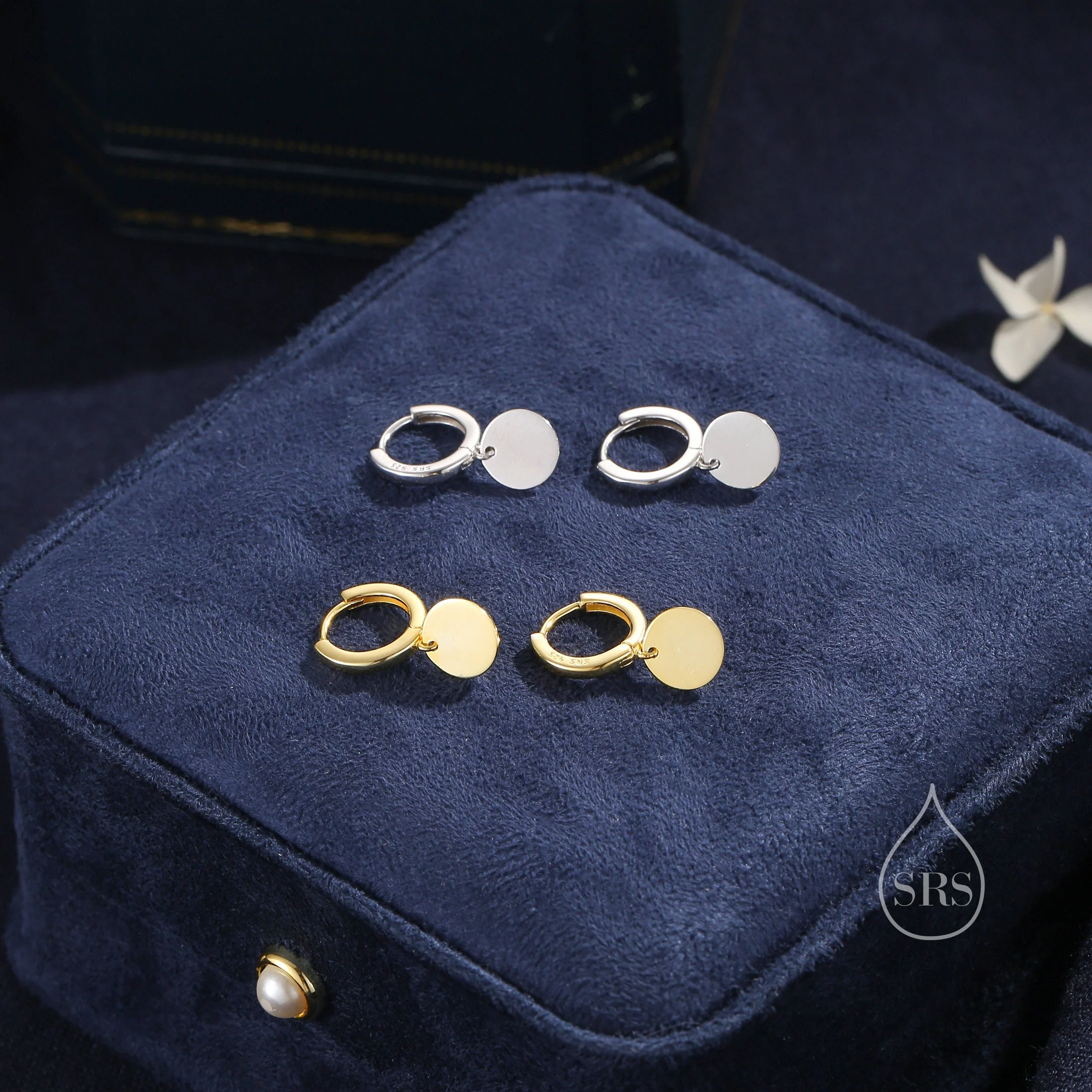 Sterling Silver Round Disk Drop Earrings, Silver or Gold, Huggie Hoop Earrings with Dangling Coins, Coin Earrings, Hoop Earrings, Disk Charm - Image 6