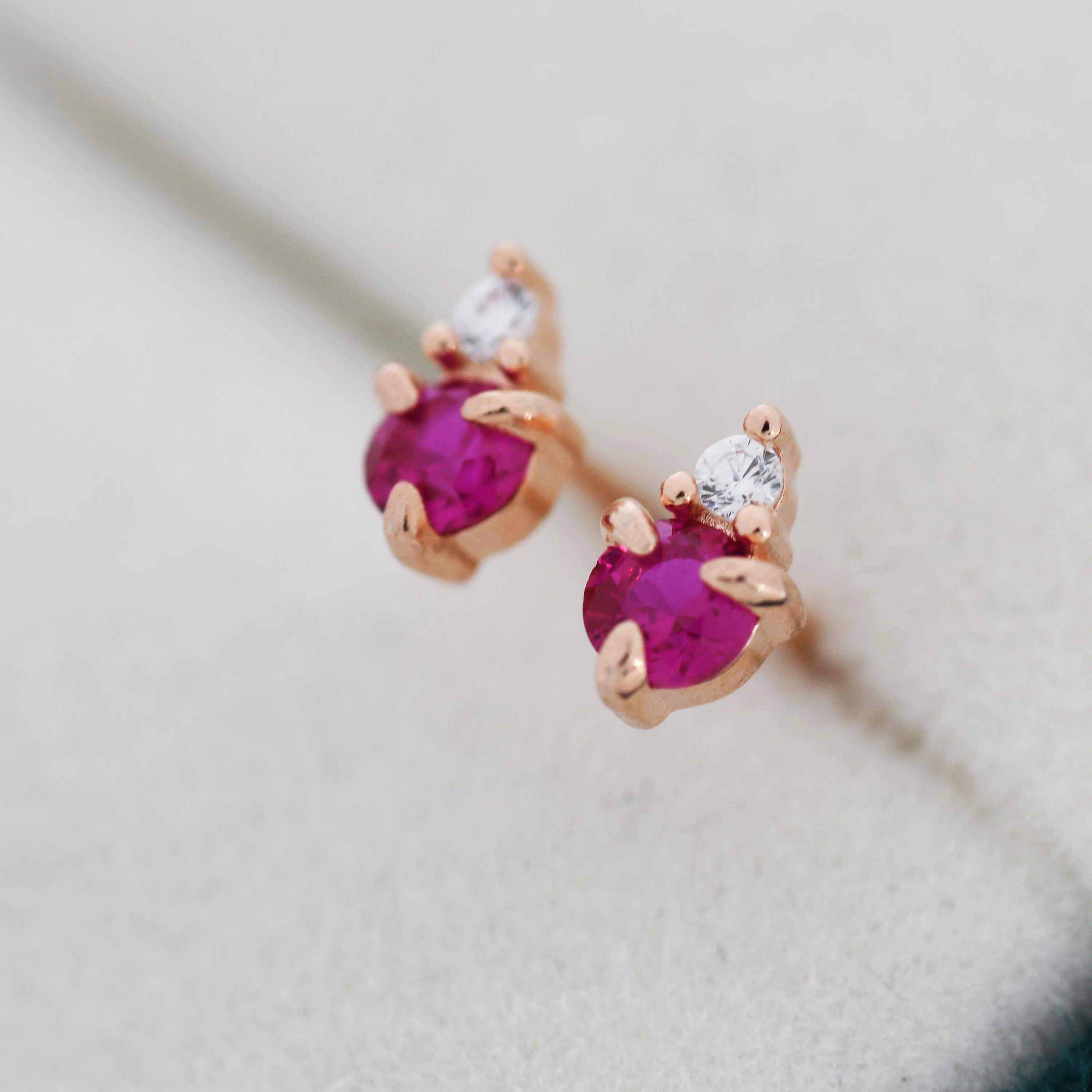 Sterling Silver Ruby Pink Red CZ Stud Earrings, 3mm July Birthstone CZ Earrings, Silver, Gold or Rose Gold, Stacking Earrings - Image 2