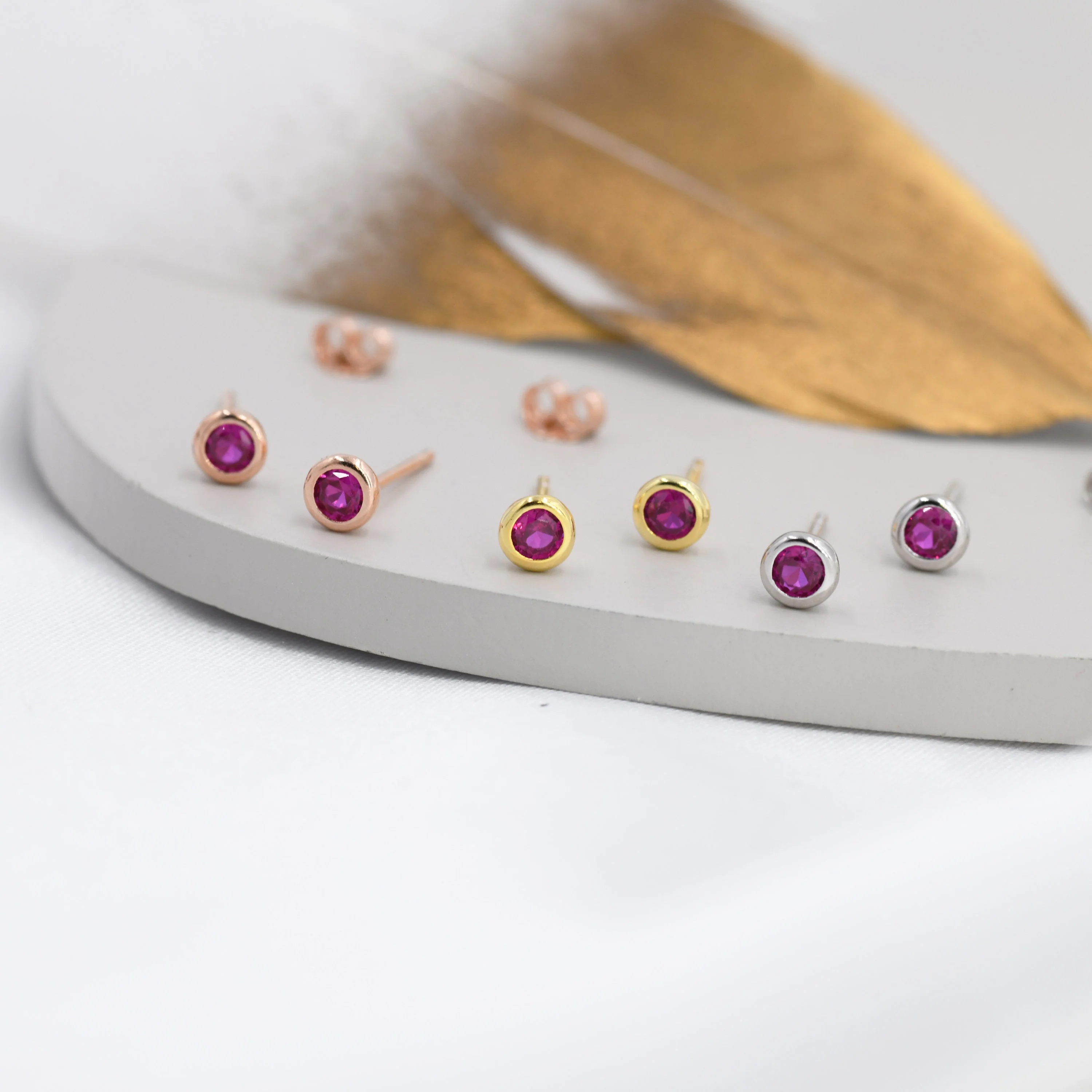 Sterling Silver Ruby Red CZ Stud Earrings, 4mm July Birthstone CZ Earrings, Silver, Gold or Rose Gold, Stacking Earrings