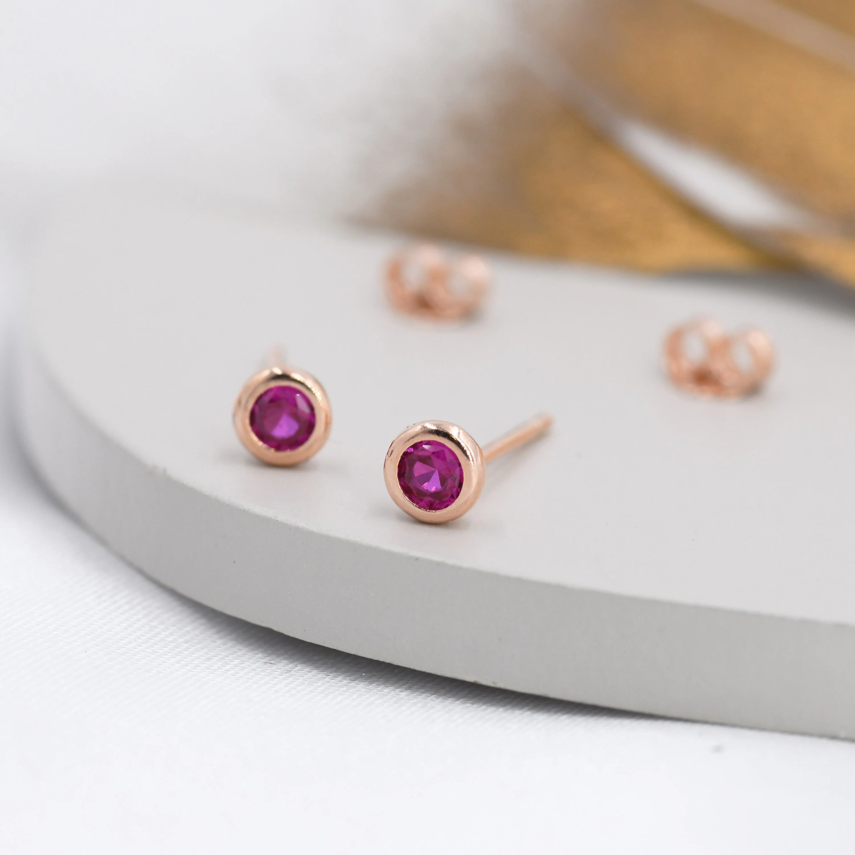 Sterling Silver Ruby Red CZ Stud Earrings, 4mm July Birthstone CZ Earrings, Silver, Gold or Rose Gold, Stacking Earrings - Image 6