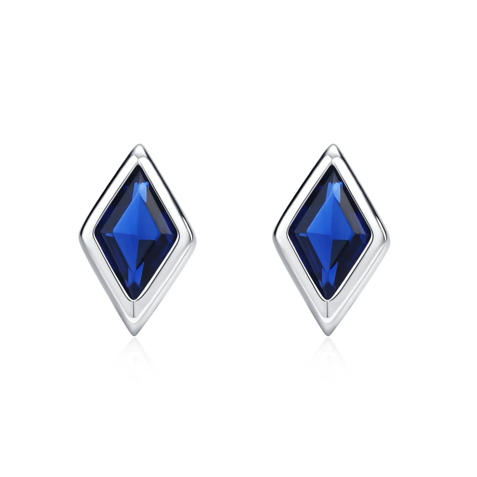 Sterling Silver Sapphire Blue CZ 18G Screw Back Rhombus Stud Earrings with Ball Backs - Image 10