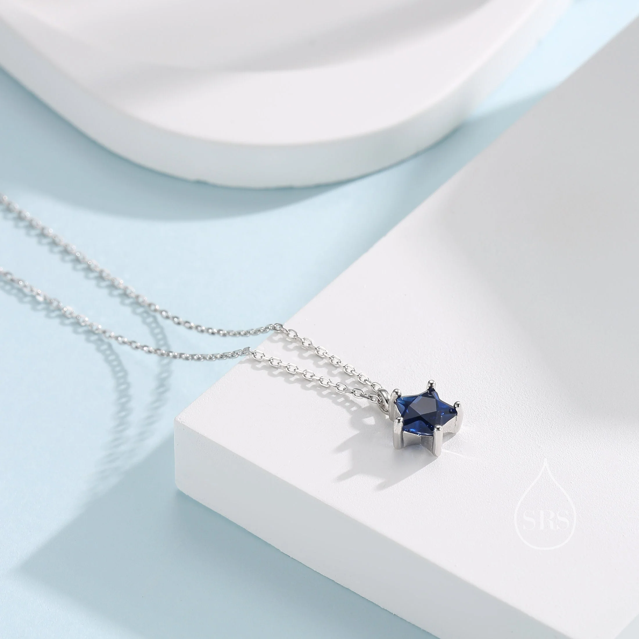 Sterling Silver Sapphire Blue CZ Star Pendant Necklace, Silver or Gold, Blue Star Necklace - Image 4