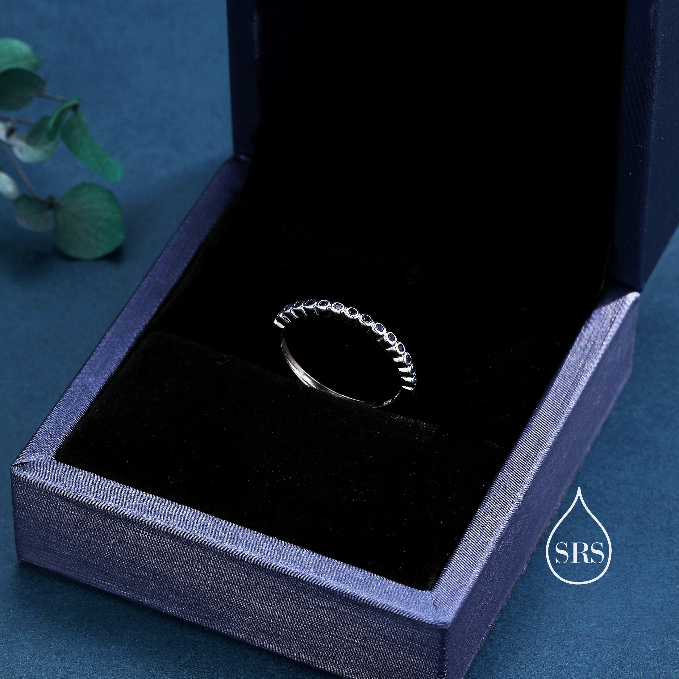 Sterling Silver Sapphire Blue Delicate CZ Bezel Ring, CZ Half Eternity Ring, Half Infinity Ring, Adjustable Sized Ring, Stacking Rings, - Image 4