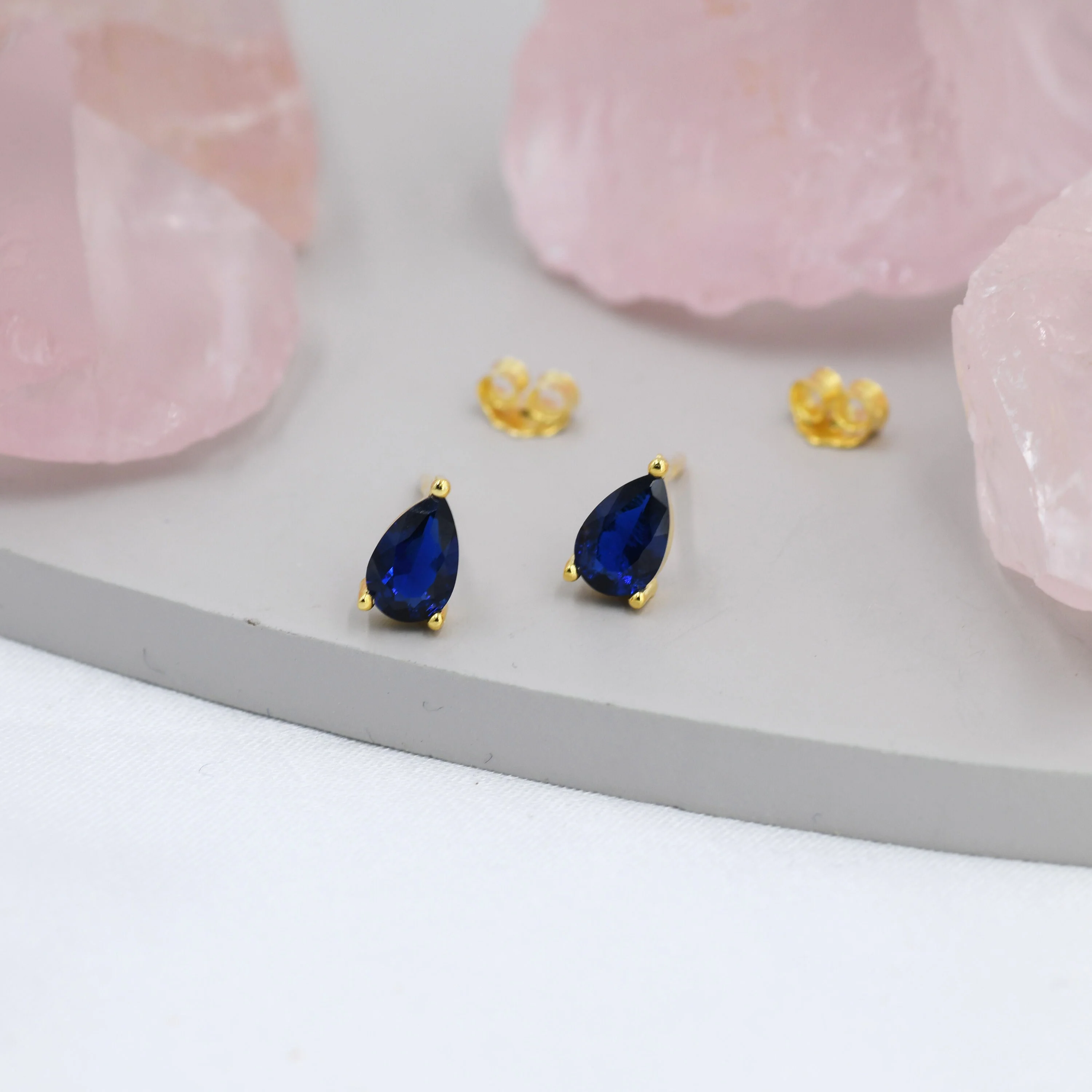 Sterling Silver Sapphire Blue Droplet Earrings, Pear Cut Sapphire Earrings, September Birthstone CZ Earrings, Silver, Gold or Rose Gold - Image 4