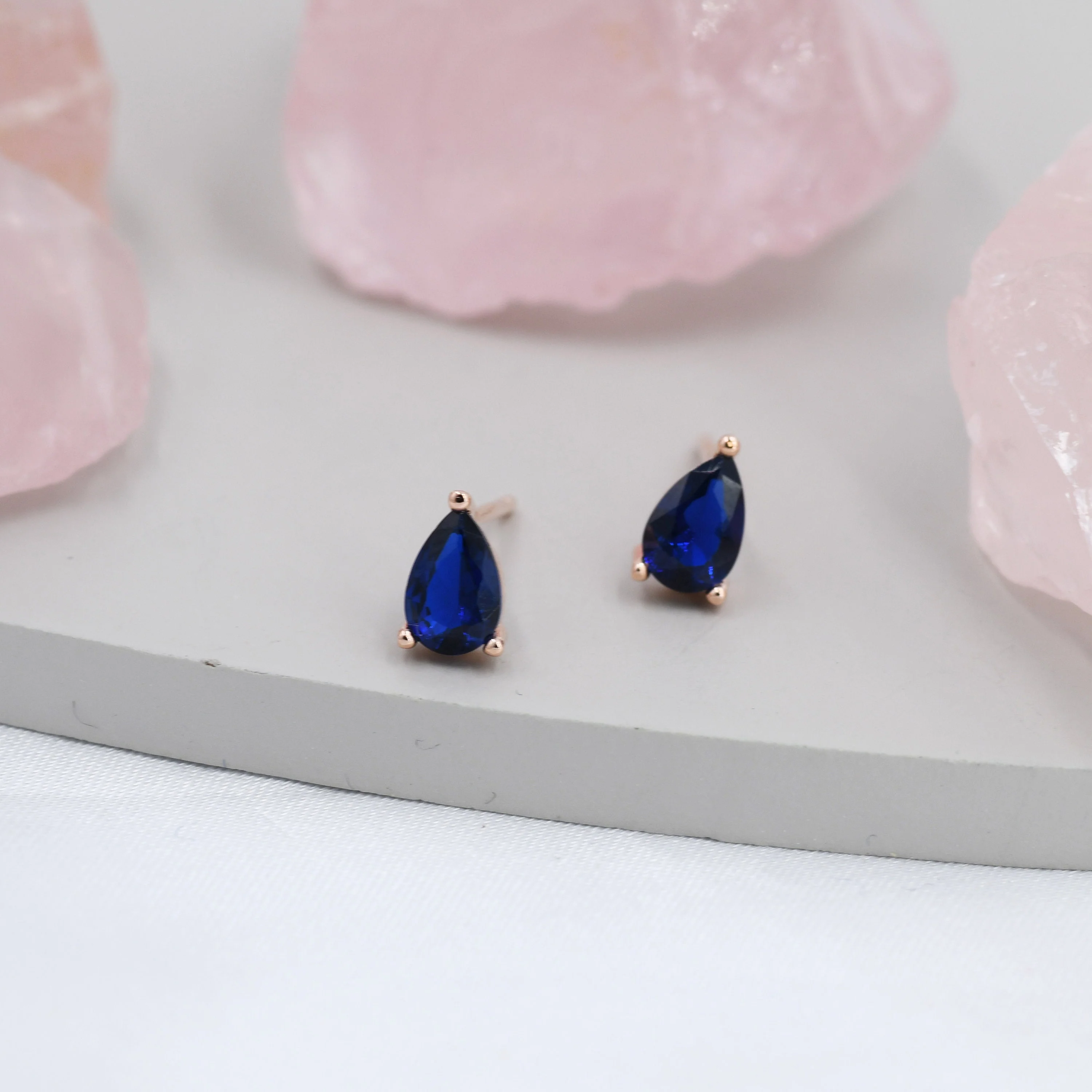 Sterling Silver Sapphire Blue Droplet Earrings, Pear Cut Sapphire Earrings, September Birthstone CZ Earrings, Silver, Gold or Rose Gold - Image 5
