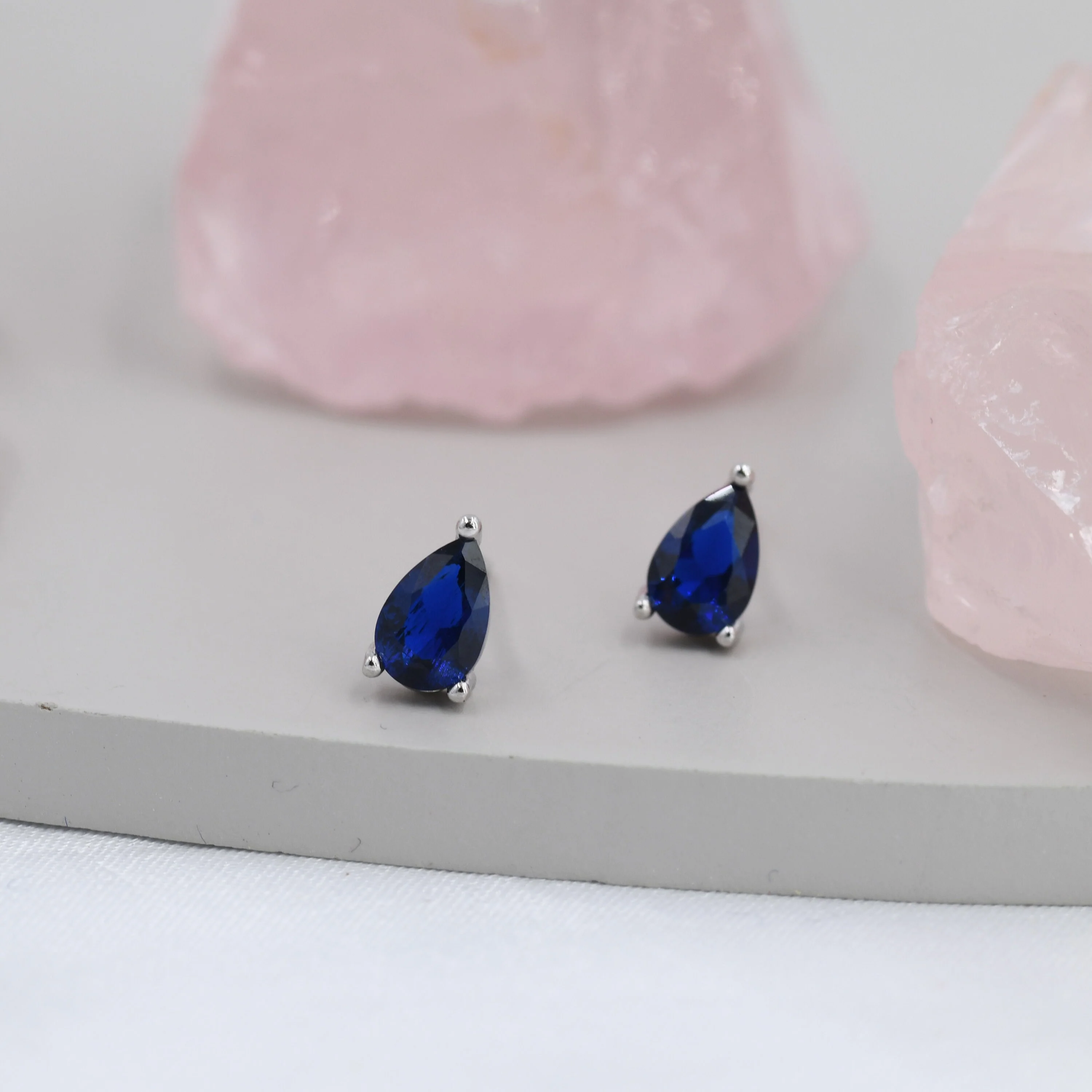 Sterling Silver Sapphire Blue Droplet Earrings, Pear Cut Sapphire Earrings, September Birthstone CZ Earrings, Silver, Gold or Rose Gold - Image 7