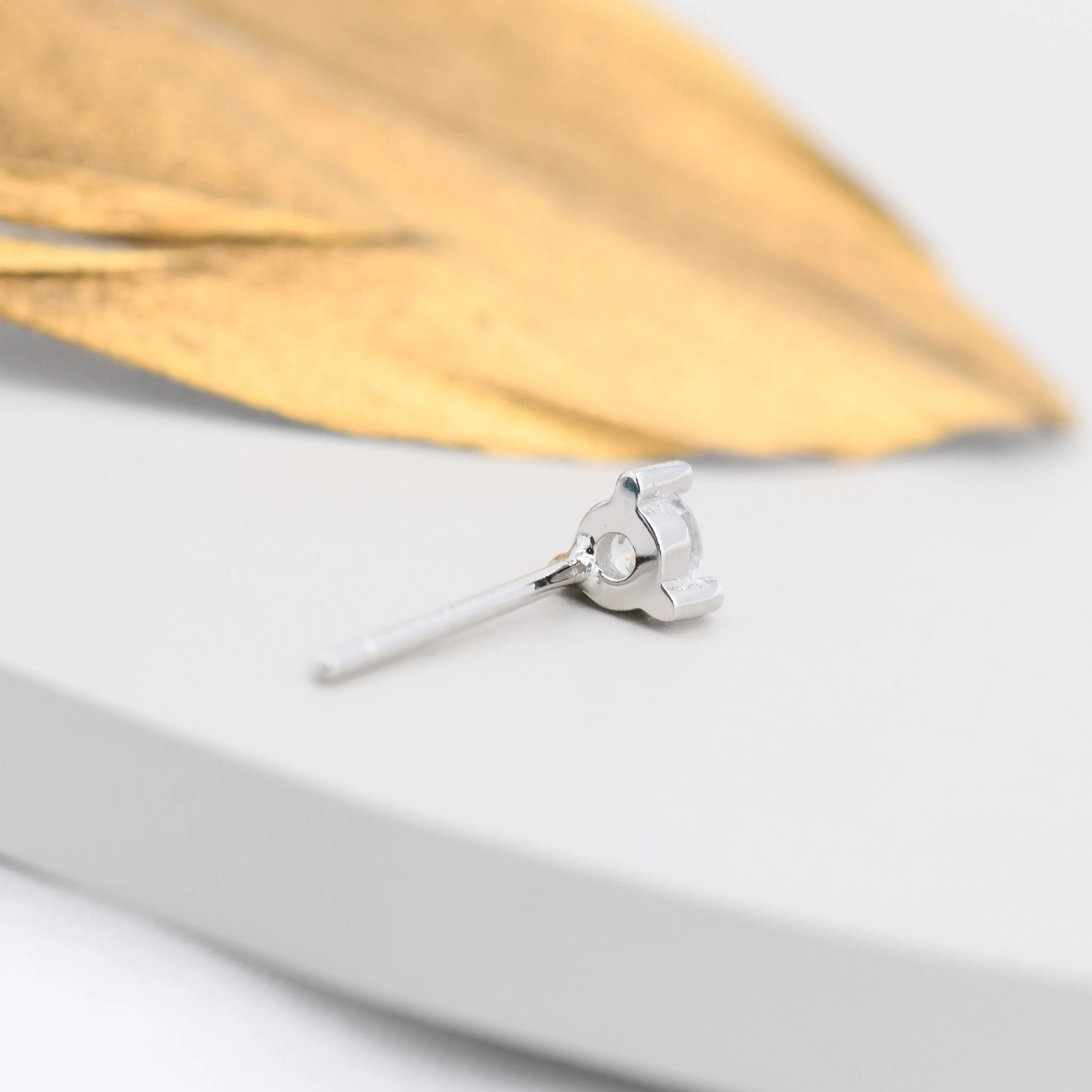 Sterling Silver Sapphire Blue Stud Earrings, 3mm September Birthstone CZ Earrings, Three Prong, Silver, Gold or Rose Gold, Stacking Earring - Image 6